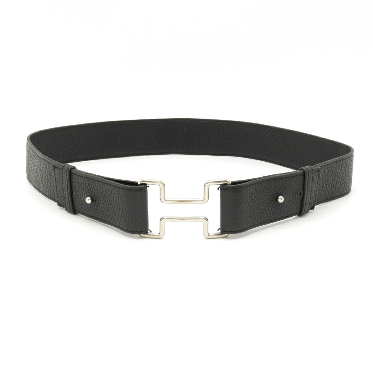 HERMES Hトルサド 黒／エトゥープ　レザーベルト 24 ベルトバックル-《h》-レザー
