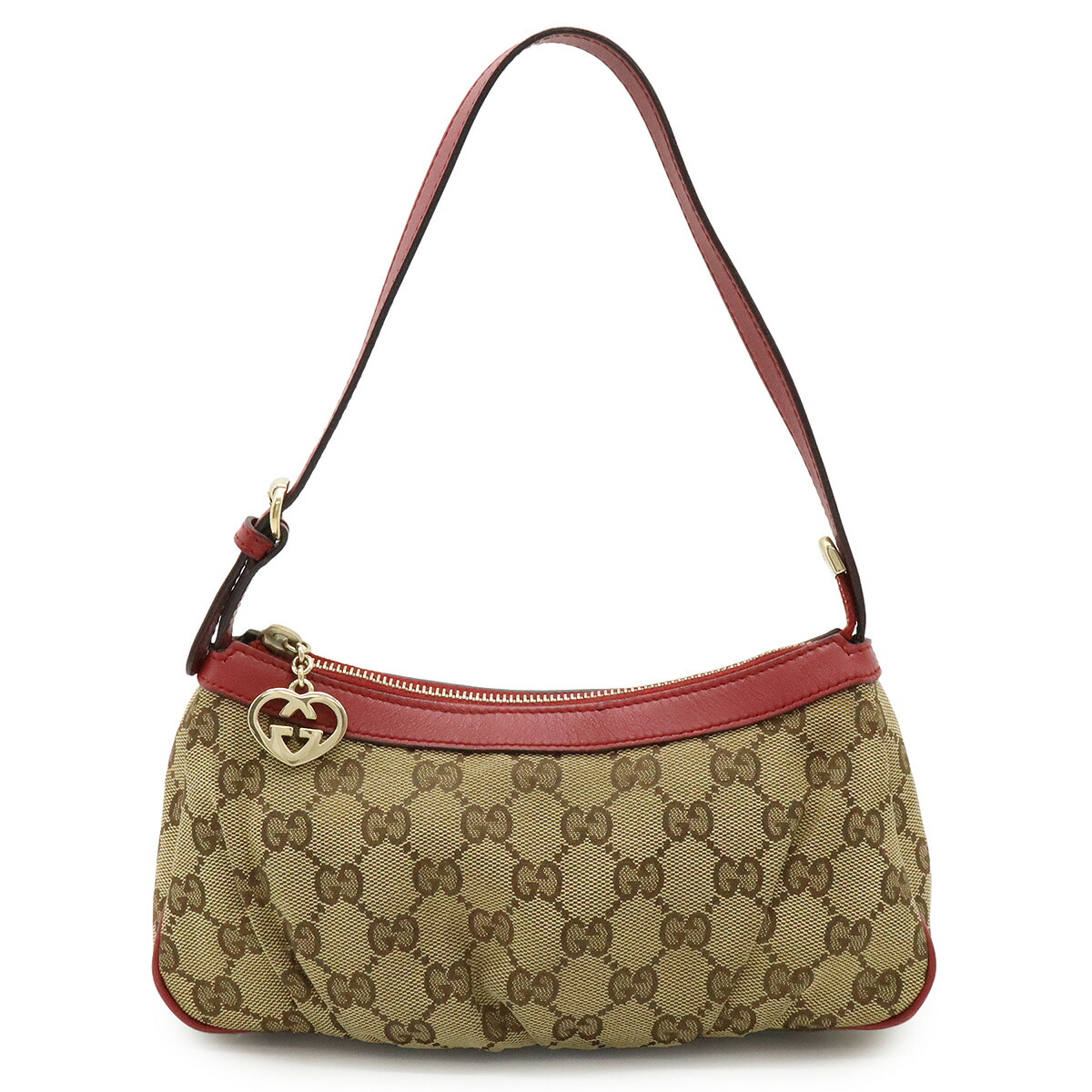 【中古品】GUCCI キャンバスポーチ ベージュ/レッド GUCCI グッチ ポーチ 化粧ポーチ レディース メンズ GG