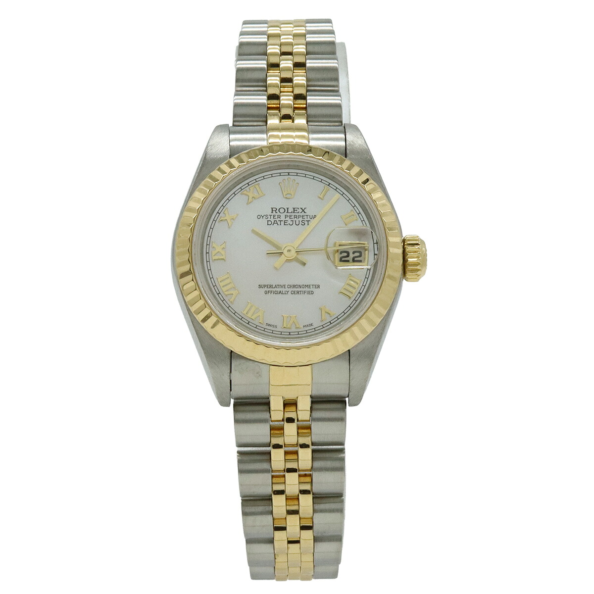 ROLEX ロレックス デイトジャスト ホワイトシェル文字盤 ローマン SS K18YG コンビ P番 レディース AT オートマ 腕時計 79173NR 【中古】|ブルーミン/森田質店