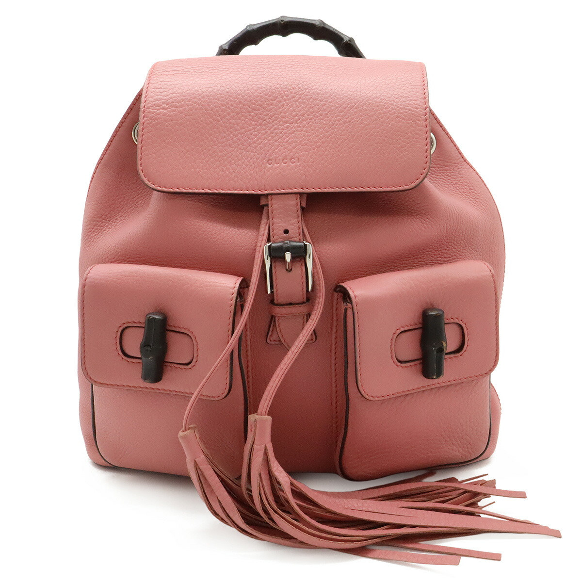 GUCCI グッチ バンブー うしろ側容器に並べる 背嚢 ショルダーバッグ フリンジ タッセル なめし革 サクラ色 しろがね色金具 370833 【中古】