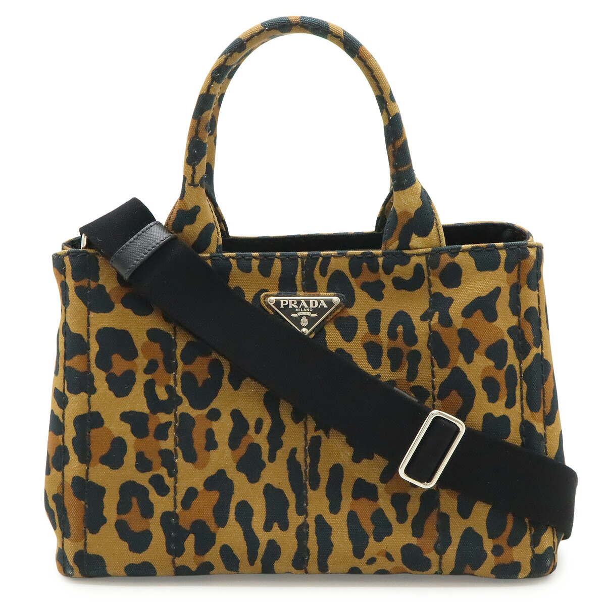 PRADA プラダ CANAPA カナパ トートバッグ ハンドバッグ 2WAY ショルダー キャンバス レオパード ヒョウ柄 ブラウン系マルチカラー 1BG439 【中古】