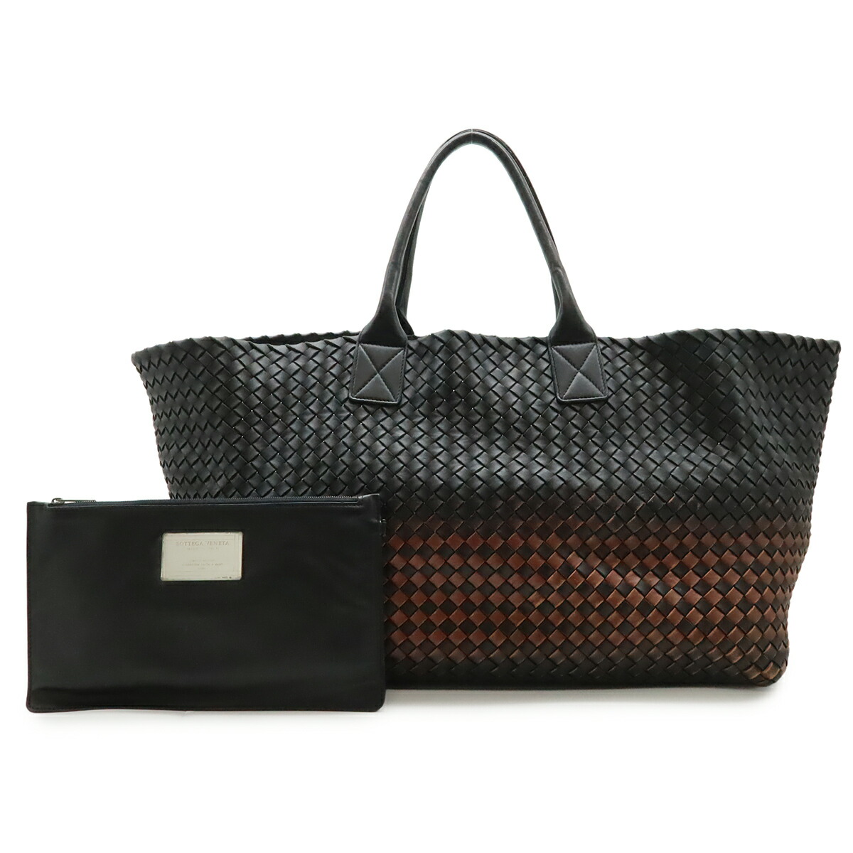 BOTTEGA VENETA ボッテガ ヴェネタ イントレチャート グラデーション 河馬GM トートバッグ なめし革 黒いこと 赤銅色 合切袋付き添い人 50個押さえる 113129 【中古】