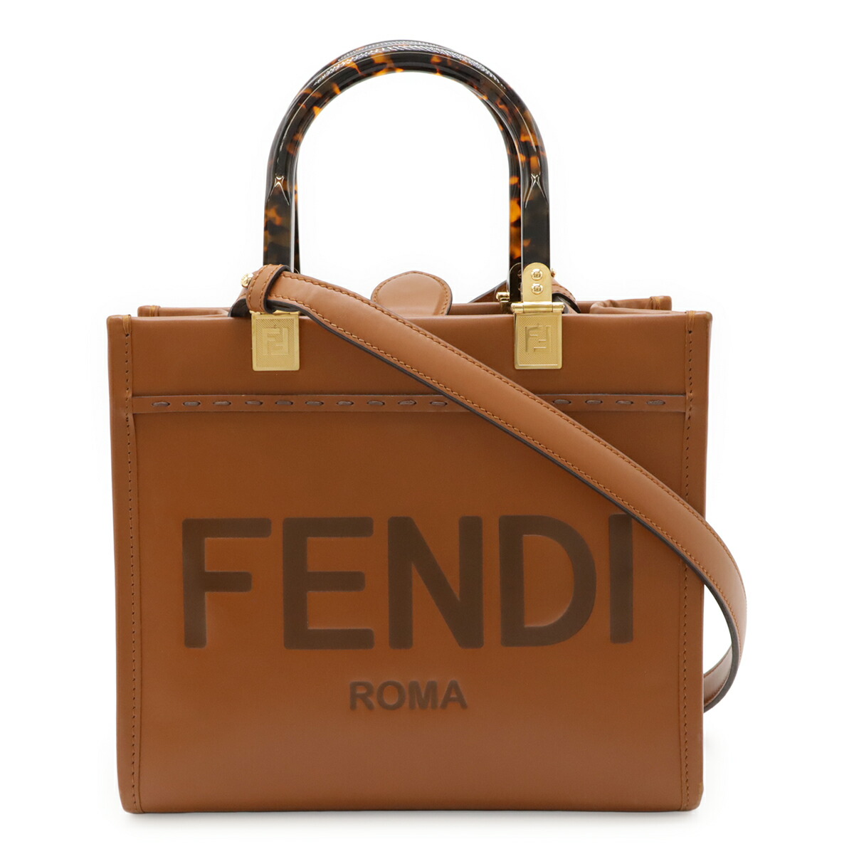 FENDI フェンディ 太陽の光 スモール ハンドバック 2WAY ショルダーバッグ なめし革 赤銅色 茶 ゴールド金具 8BH394  【中古】