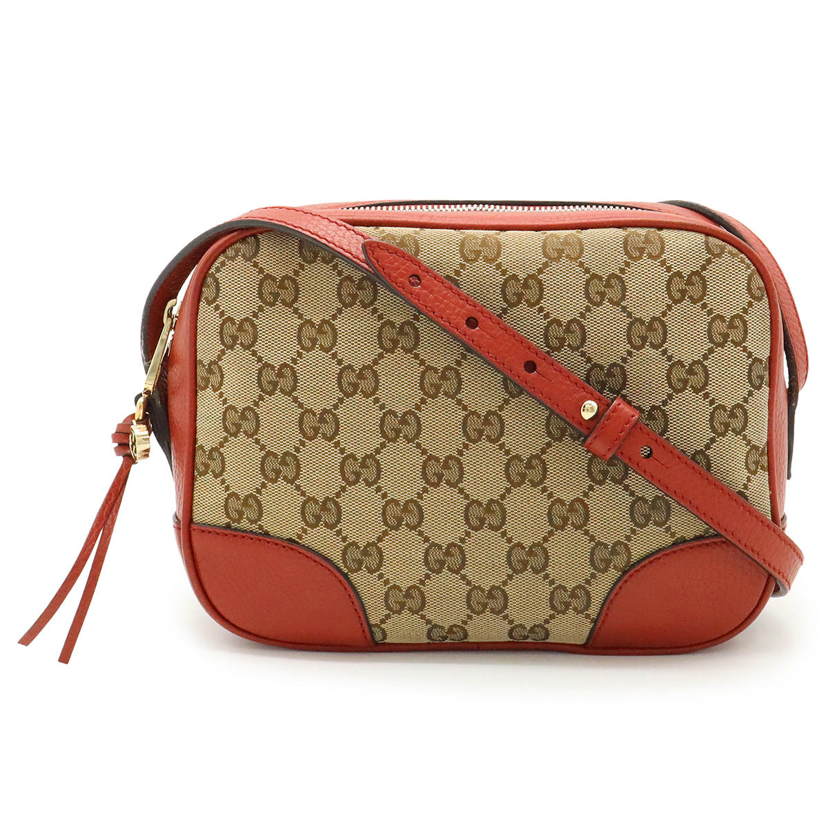 GUCCI グッチ ブリー GGキャンバス ショルダーバッグ ポシェット 斜め掛け レザー カーキベージュ レッド 赤 ゴールド金具 アウトレット品 449413 【中古】｜ブルーミン／森田質店