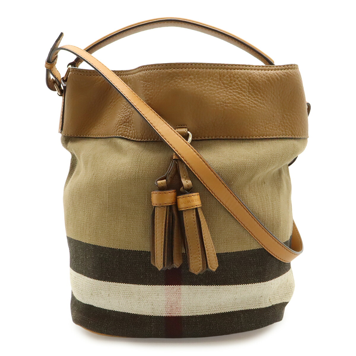 BURBERRY バーバリー アシュビー ミディアム ホーボー ノバチェック チェック柄 ショルダーバッグ 2WAY 肩掛け キャンバス レザー ブラウン 3945728 【中古】
