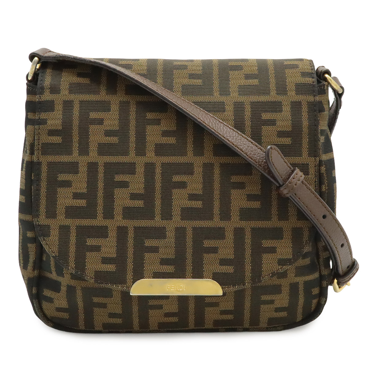 FENDI フェンディ ズッキーノ ズッカ柄 ショルダーバッグ 斜め掛け ポシェット レザー ダークブラウン 8BT214 【中古】
