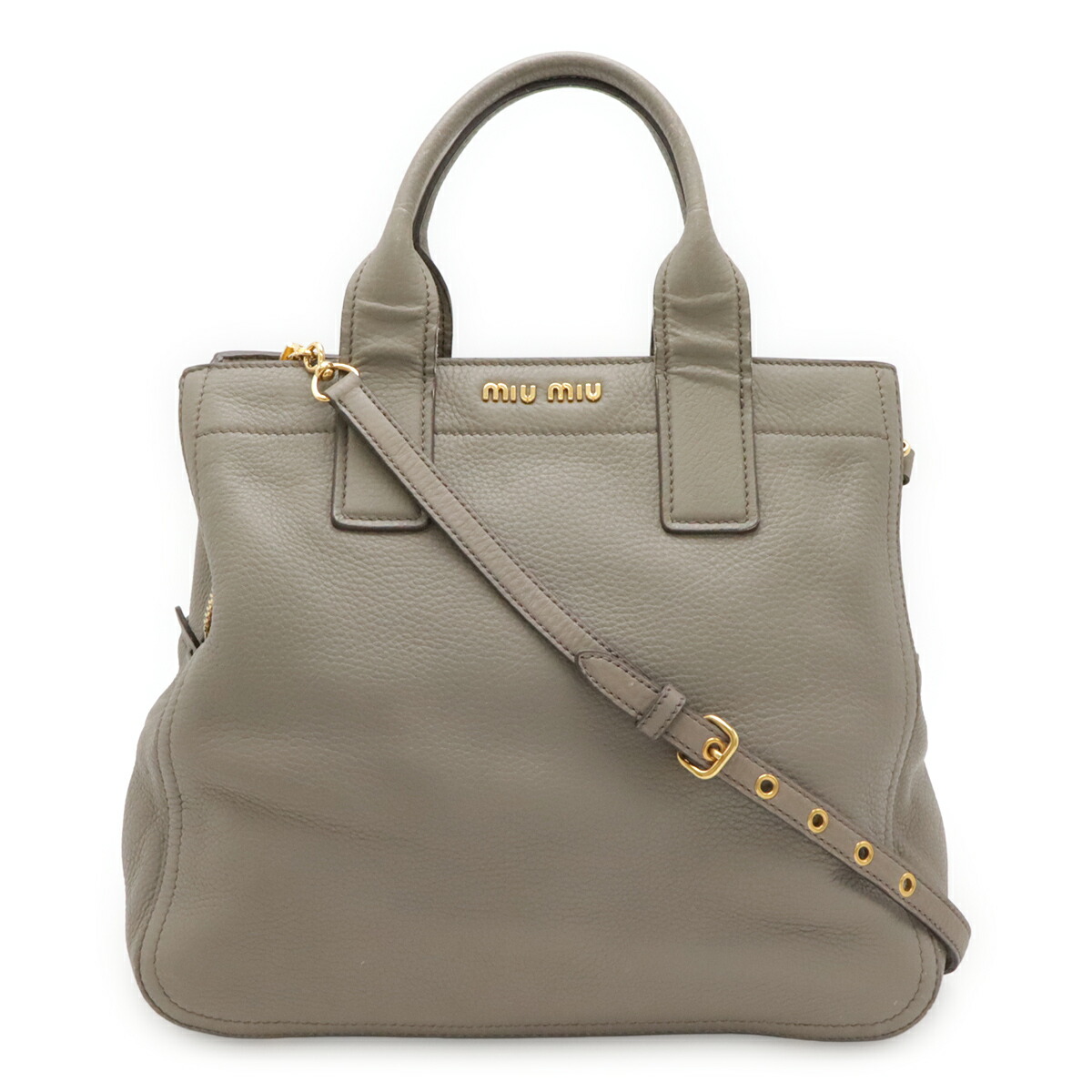 Miu Miu ミュウ ミュウ ミュウミュウ ヴィッテロカリブ ハンドバック トートバッグ 2WAY ショルダーバッグ なめし革 グレージュ ゴールド金具 【中古】