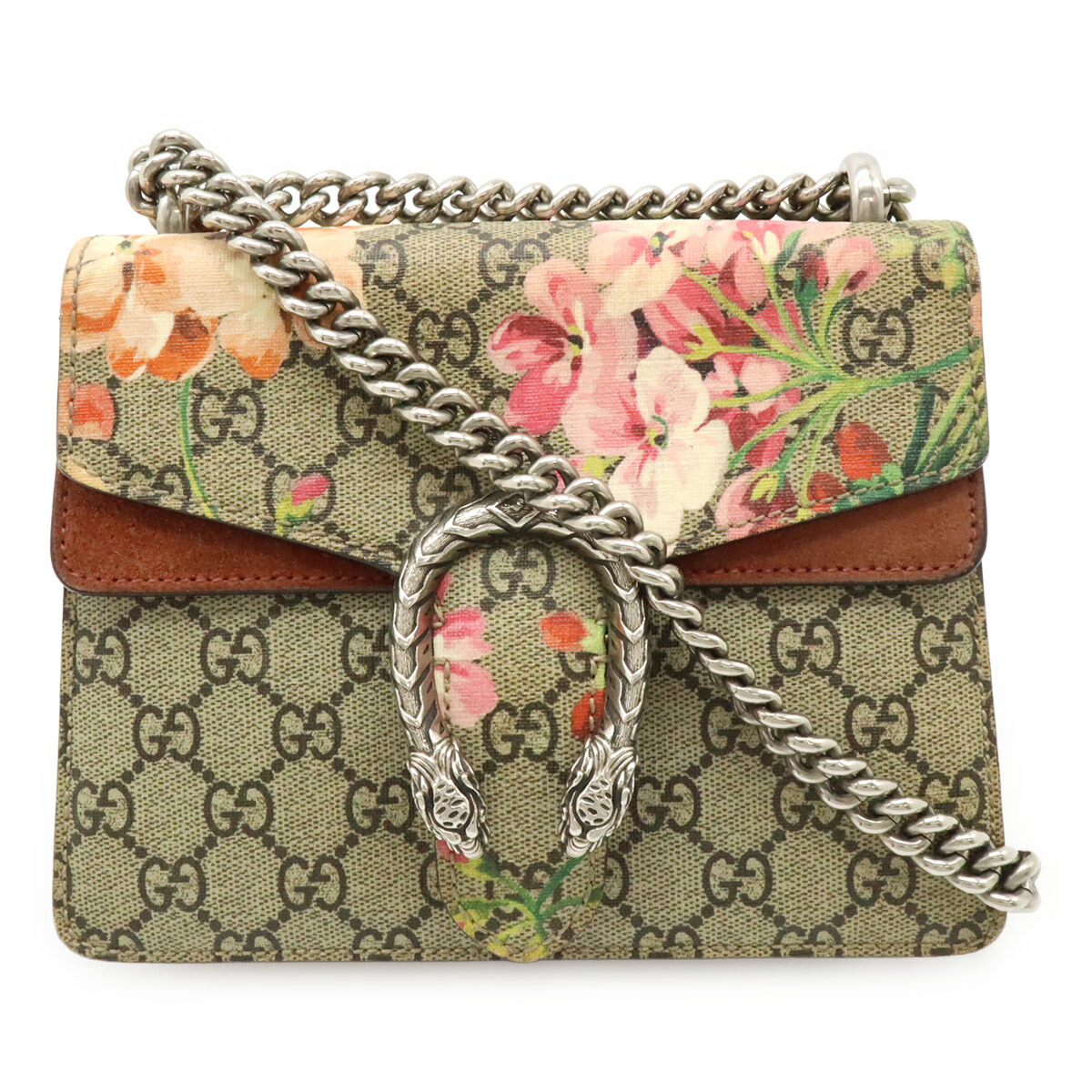 GUCCI グッチ ディオニュソス GGブルームス ミニ御徒面子 チェーン店御徒面子 ショルダーバッグ 虎上端 PVC ベージュ サクラ色系マルチ 421970 【中古】