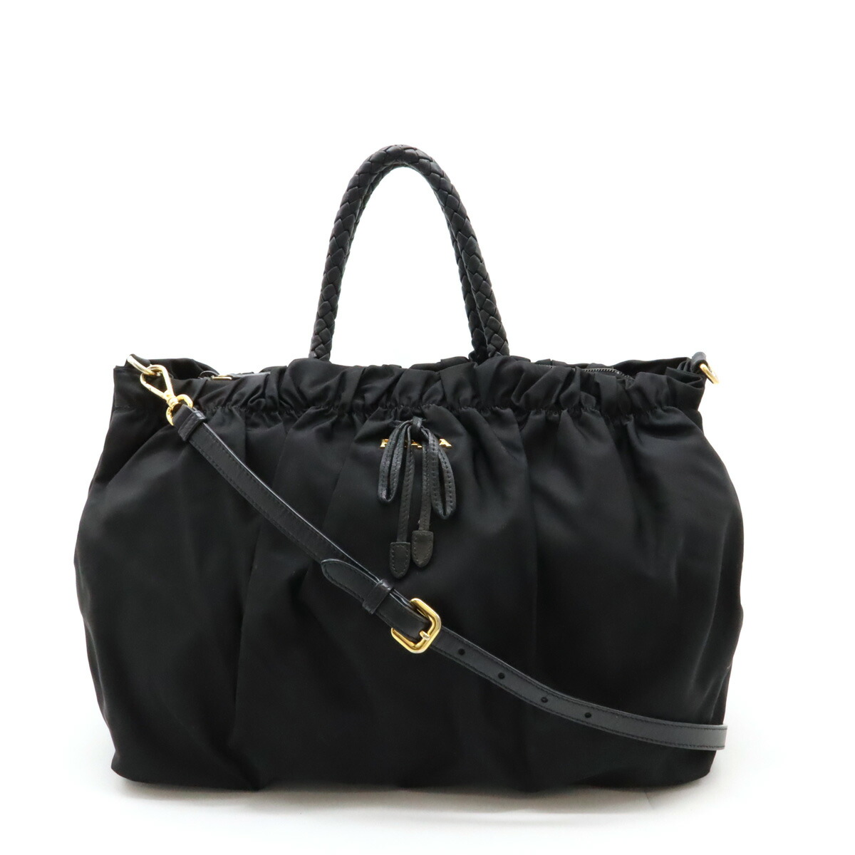 プラダ TESSUTO ブラックナイロントートバッグ PRADA プラダ ナイロン トートバッグ ブラック TESSUTO レザー