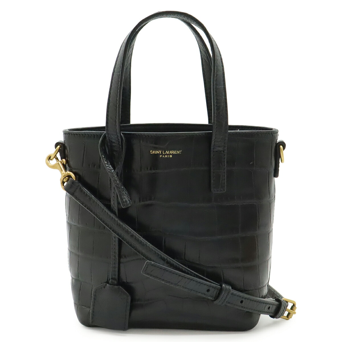SAINT LAURENT PARIS サン ローラン 光の都市 YSL ミニ 遊び道具 買い出し ハンドバック 2WAY ショルダーバッグ クロコ型押し なめし革 黒いこと 712367 【中古】