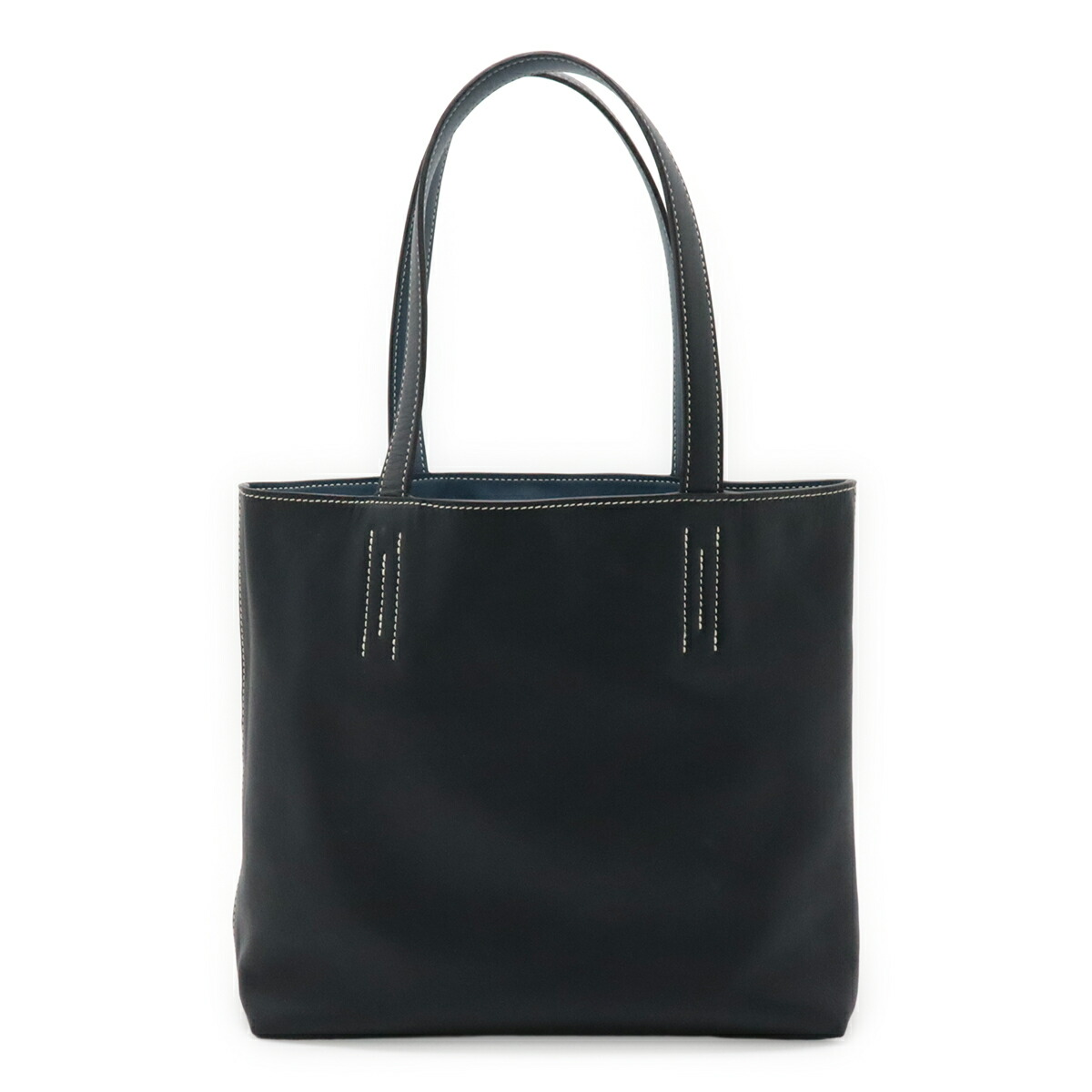 HERMES エルメス ドゥブルセンス28 ドゥブルサンス トートバッグ リバーシブル ヴォーシッキム レザー ネイビー ブルー □JO刻印 【中古】