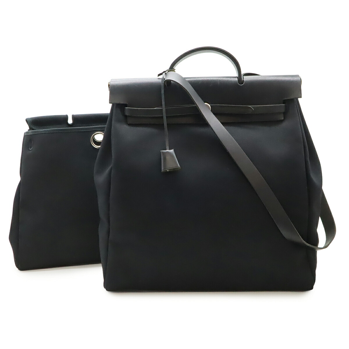 HERMES エルメス 叫びごえ御徒面子GM ハンドバック 2WAY ショルダーバッグ 曲がった掛け トワルオフィシエ なめし革 黒いこと 黒 替御徒面子付 □D目じるし 【中古】