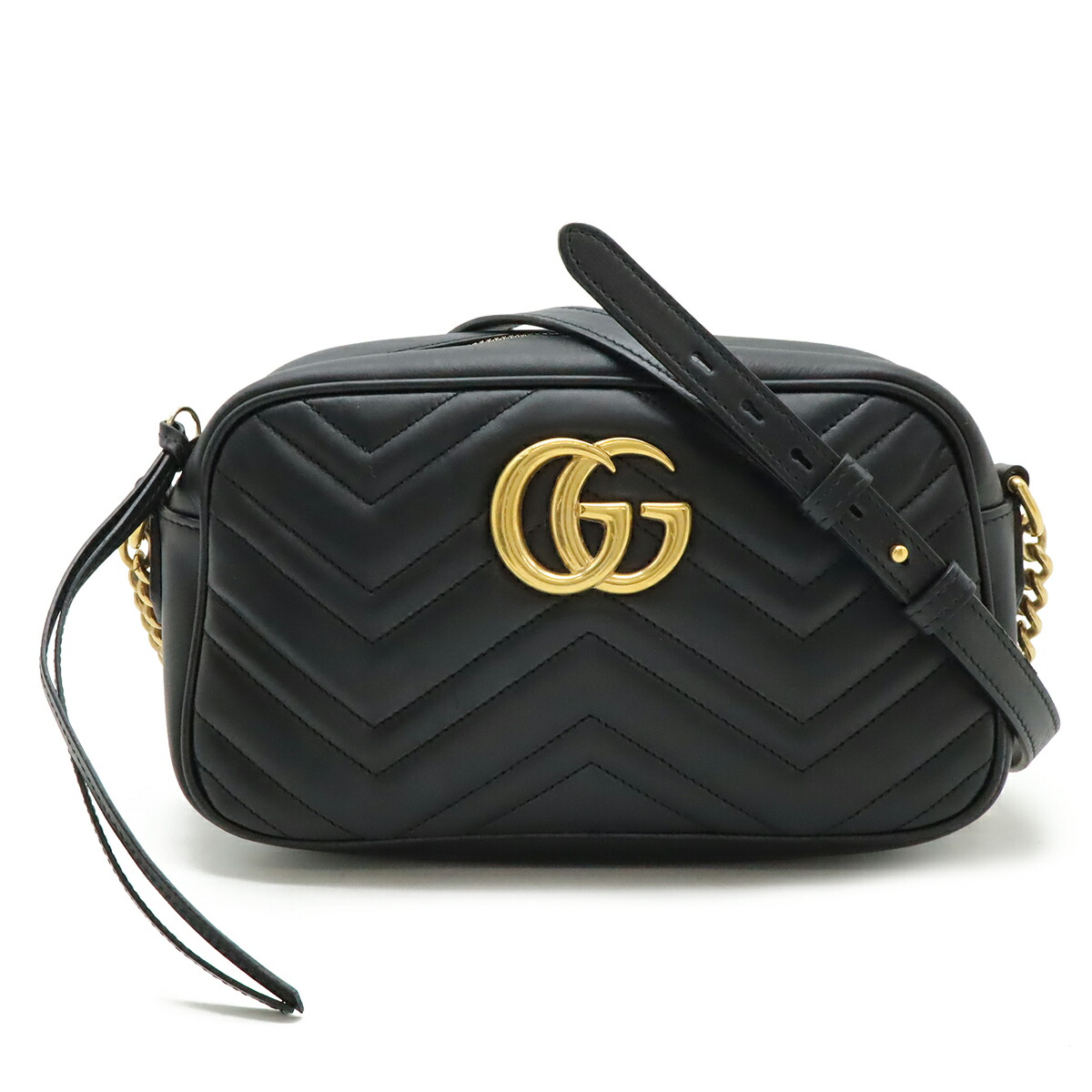 GUCCI グッチ GGマーモント ショルダーバッグ ポシェット チェーンバッグ 斜め掛け キルティング レザー ブラック 黒 ゴールド金具 447632 【中古】｜ブルーミン／森田質店