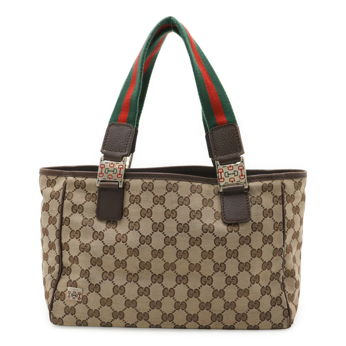 GUCCI グッチ GGキャンバス シェリーライン トートバッグ ハンドバッグ ショルダーバッグ 肩掛け カーキベージュ ダークブラウン 145810 【中古】｜ブルーミン／森田質店