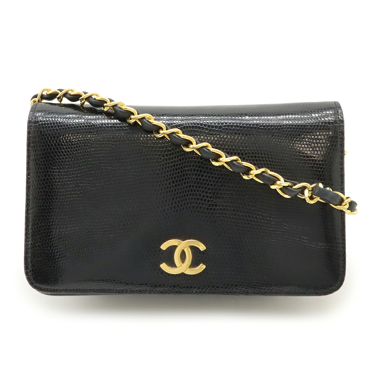 CHANEL シャネル ココマーク チェーン店肩先 ショルダーバッグ 一肩先 虚蝉肩先 蜥蜴 なめし革 黒いこと 黒 ゴールド金具  【中古】 レディースバッグ-バッグ・小物・ブランド雑貨