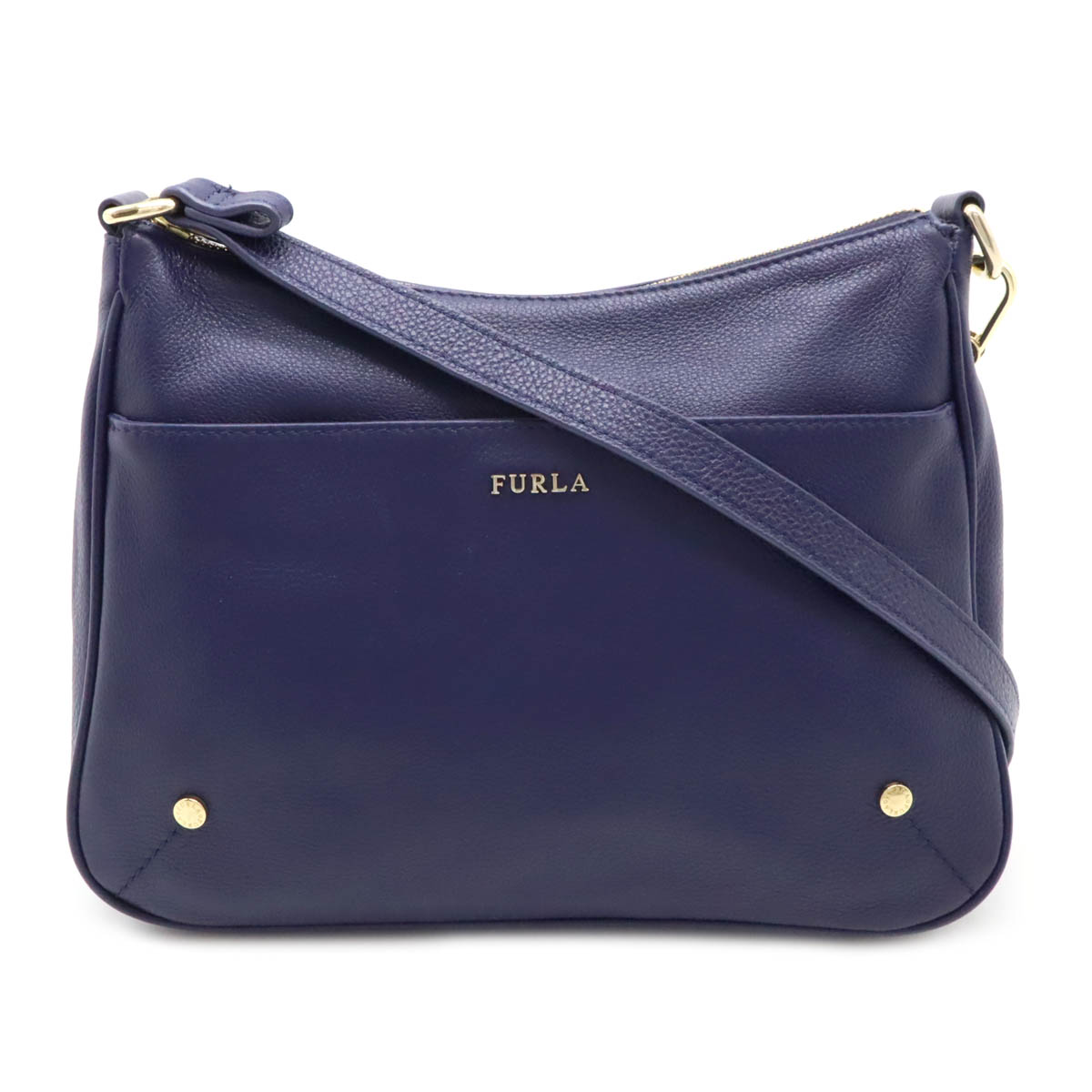【2点】フルラ　ショルダーバッグ　2way レザー　ゴールド金具　ブルー 美品△Furla フルラ ステイシー レザー ドローストリング 巾着