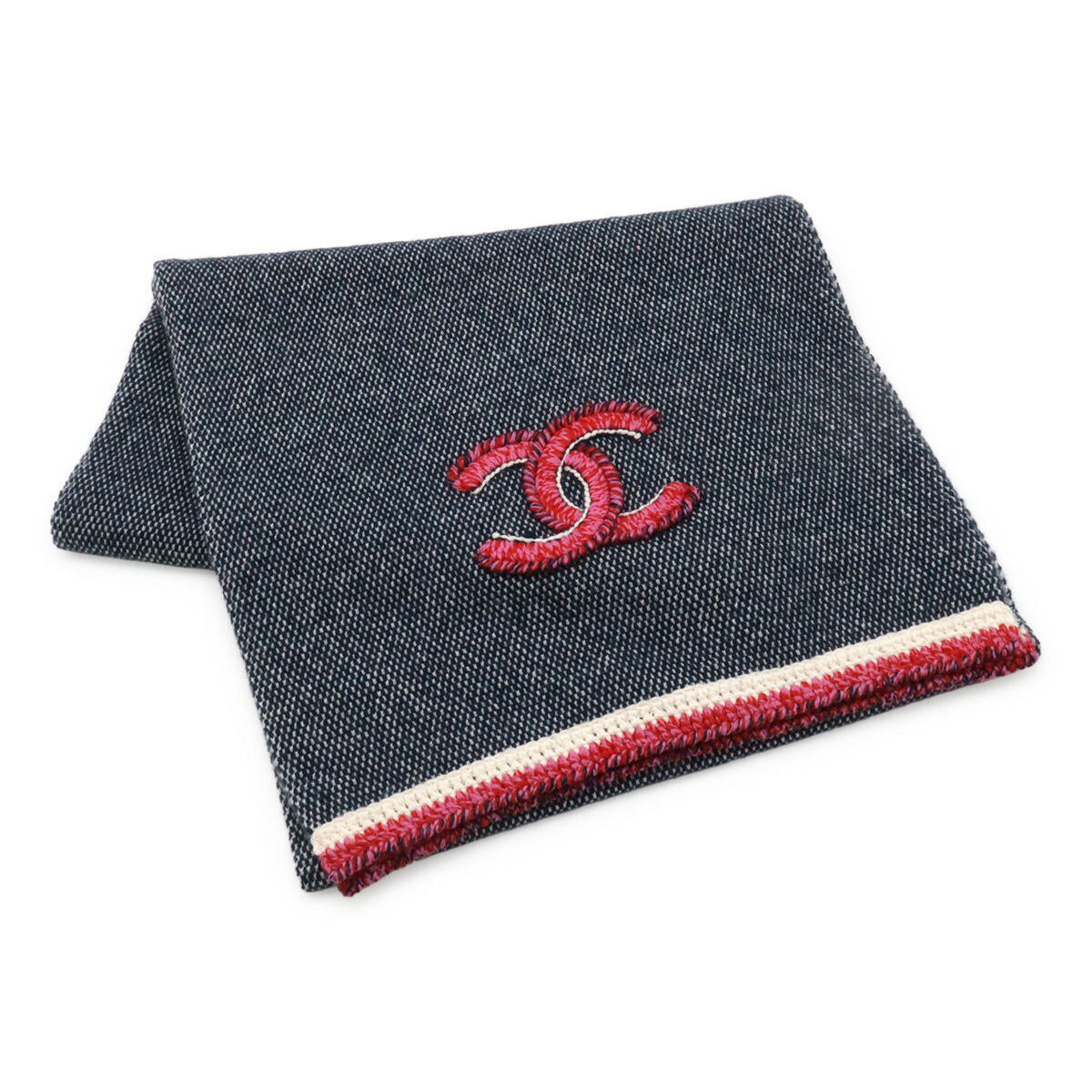 CHANEL シャネル ココマーク ロングえり巻き 肩かけ カシミール100% 米国海軍 紺 さくら色 象牙色 【中古】