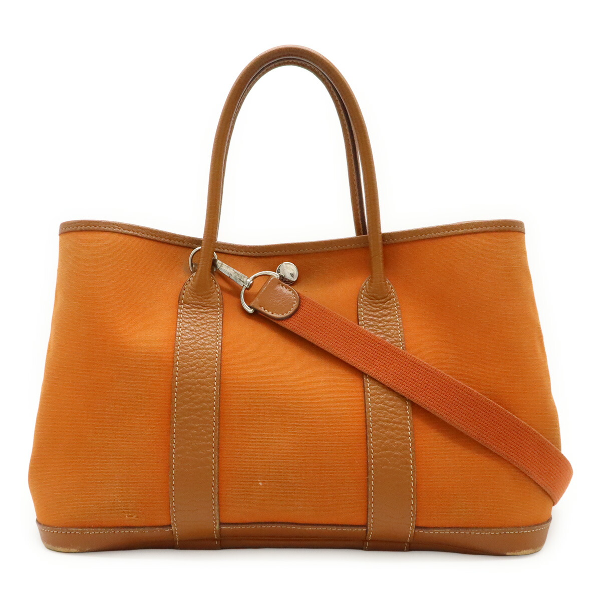 HERMES エルメス 庭園寄り合いTPM トートバッグ ハンドバック トワルオフィシエ なめし革 オレンジ色 しろがね色金具 □I目じるし 【中古】