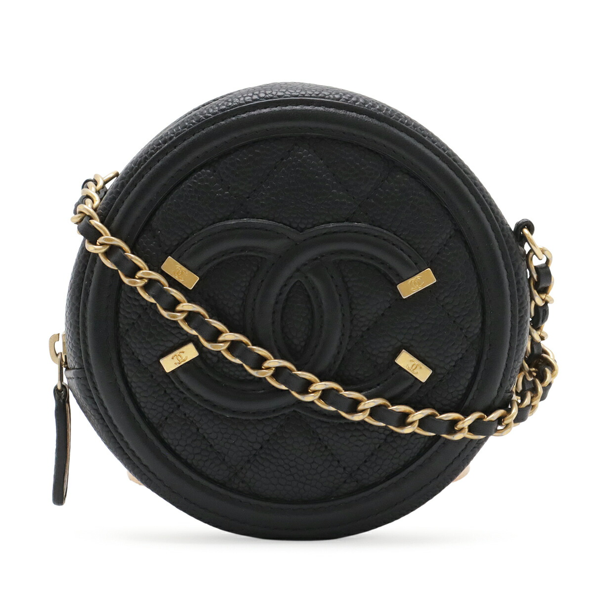 CHANEL シャネル CCフィリグリー ココマーク ラウンドチェーンショルダーバッグ ポシェット キャビア素はだ なめし革 黒いこと ゴールド金具 AP0365 【中古】