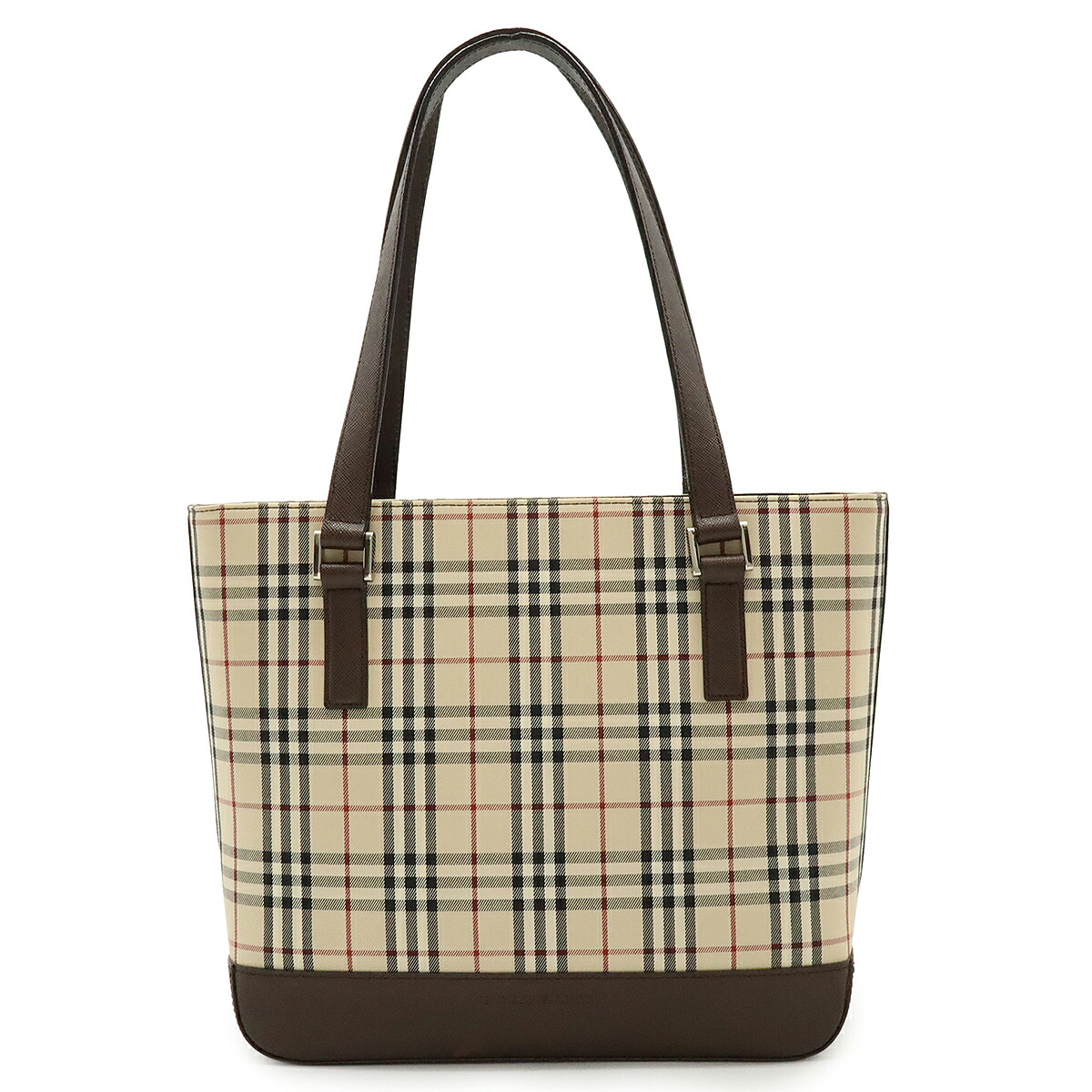 BURBERRY バーバリー ノバチェック チェック柄 トートバッグ ショルダーバッグ 肩掛け キャンバス レザー ベージュ ダークブラウン シルバー金具 【中古】