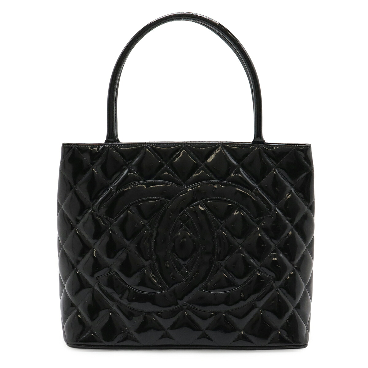 CHANEL シャネル マトラッセ ココマーク 復刻トート トートバッグ ショルダーバッグ エナメル レザー ブラック 黒 ゴールド金具 A01804 【中古】