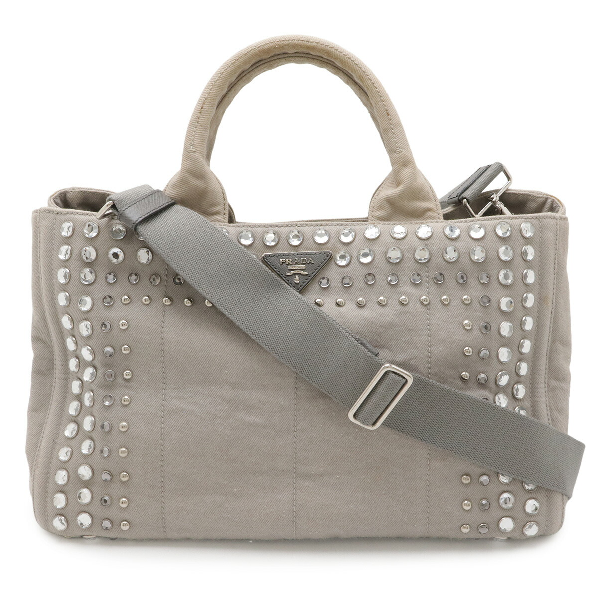 PRADA プラダ CANAPA カナパ ビジュー トートバッグ 2WAY ショルダーバッグ ジーンズ NUBE 点火装置薄墨色 外国でブチック買いもとめる品 B2642O 【中古】
