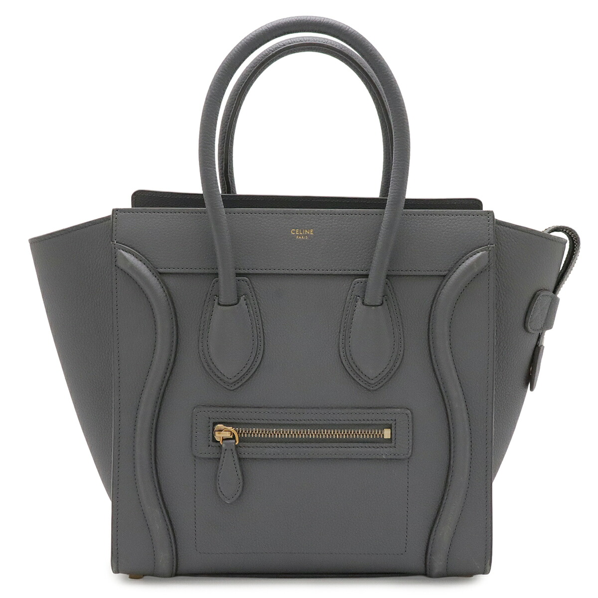 CELINE セリーヌ ラゲージ マイクロショッパー トートバッグ ハンドバッグ レザー グレー ゴールド金具 167793 【中古】｜ブルーミン／森田質店