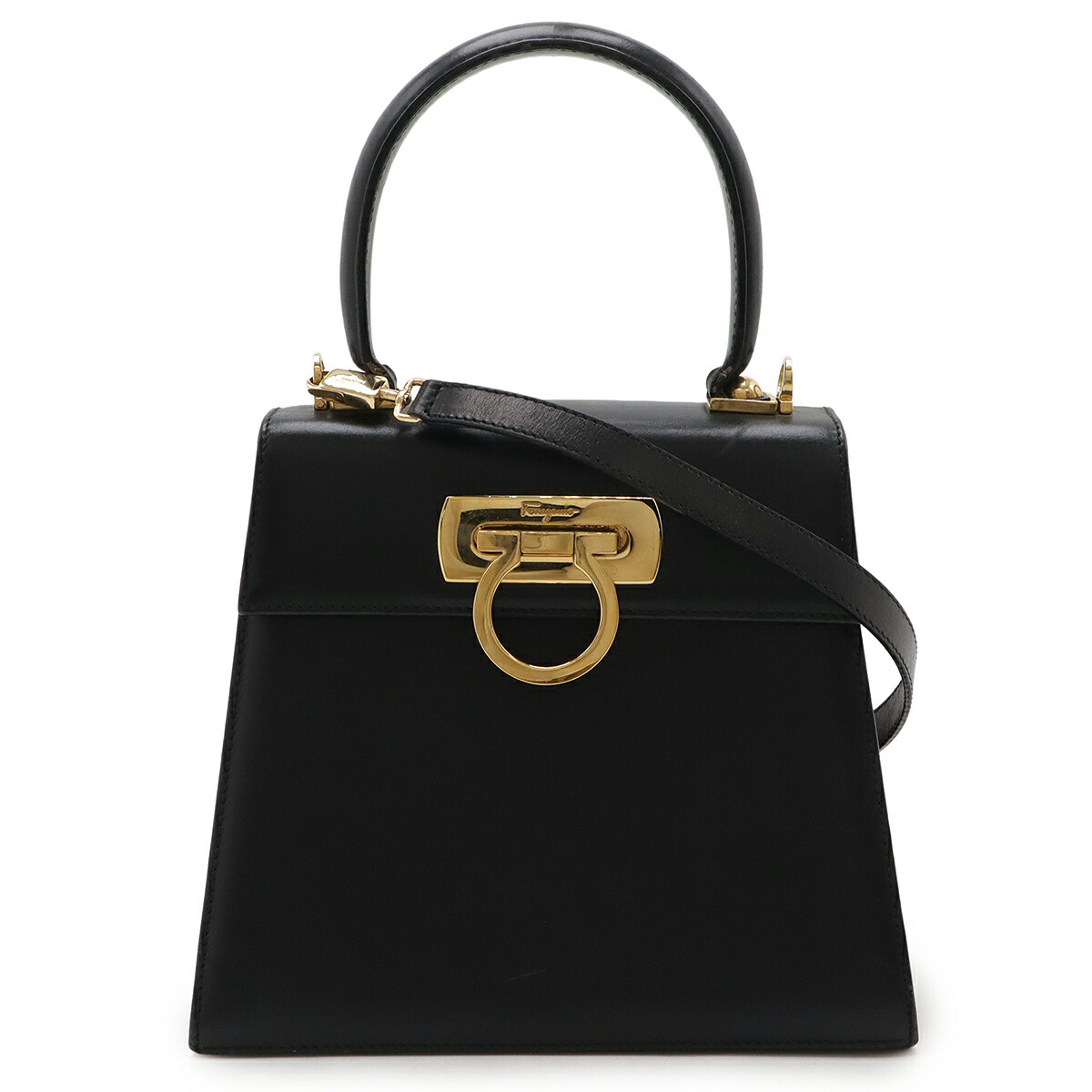 【極美品】サルヴァトーレフェラガモ ガンチーニ ロゴ刻印 ゴールド 黒 バレッタ ほぼ未使用 Salvatore Ferragamo サルヴァトーレフェラガモ