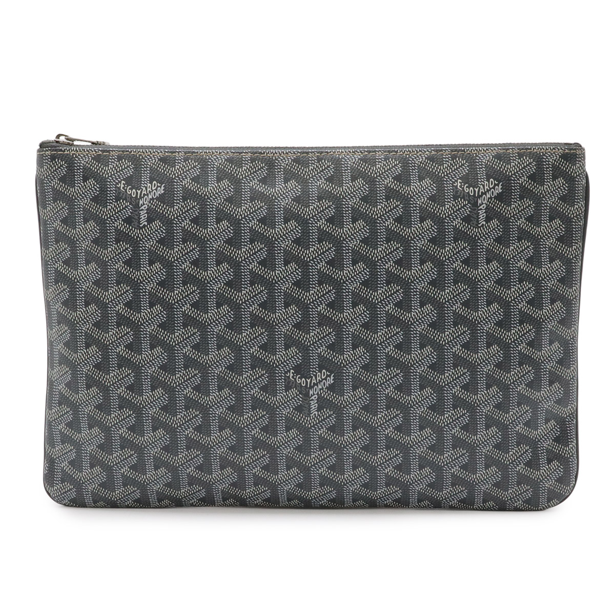 GOYARD ゴヤール セナMM クラッチペダル御徒面子 二番目御徒面子 上塗り帆布 なめし革 薄墨色 白いこと 白 しろがね色金具 【中古】