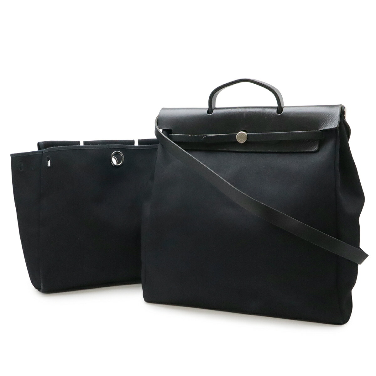 HERMES エルメス 叫びごえ御徒面子MM ハンドバック 2WAY ショルダーバッグ 空蝉肩部 トワルオフィシエ 帆布 なめし革 黒いこと 黒 □C目じるし 【中古】