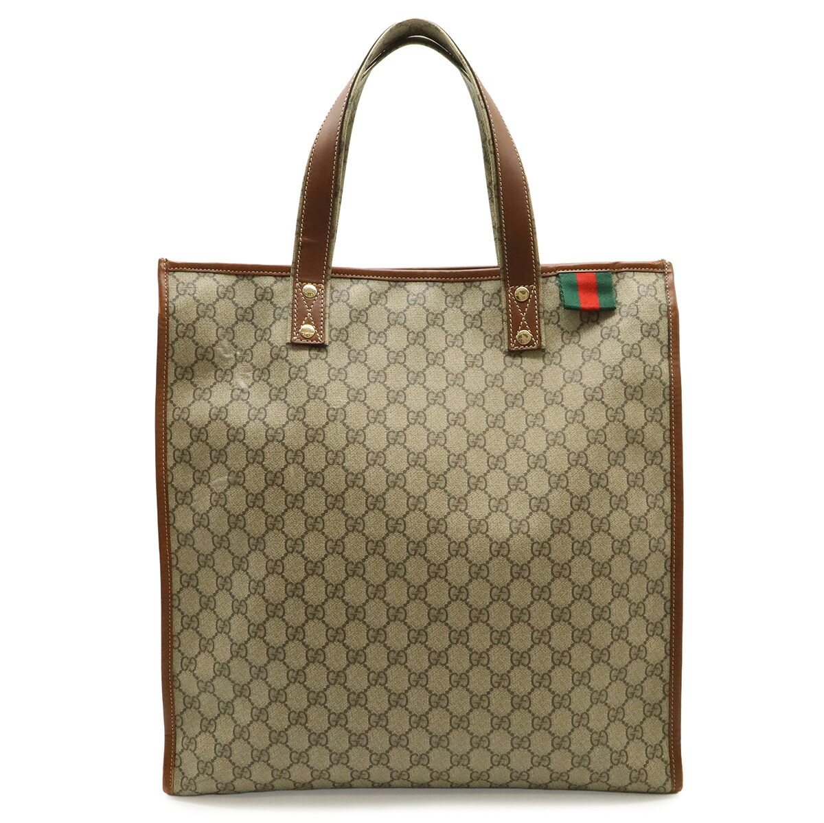 GUCCI グッチ GGスプリーム トートバッグ ショルダーバッグ 縦長 PVC レザー ホワイト 白 ブラウン 茶 ゴールド金具 233081 【中古】｜ブルーミン／森田質店