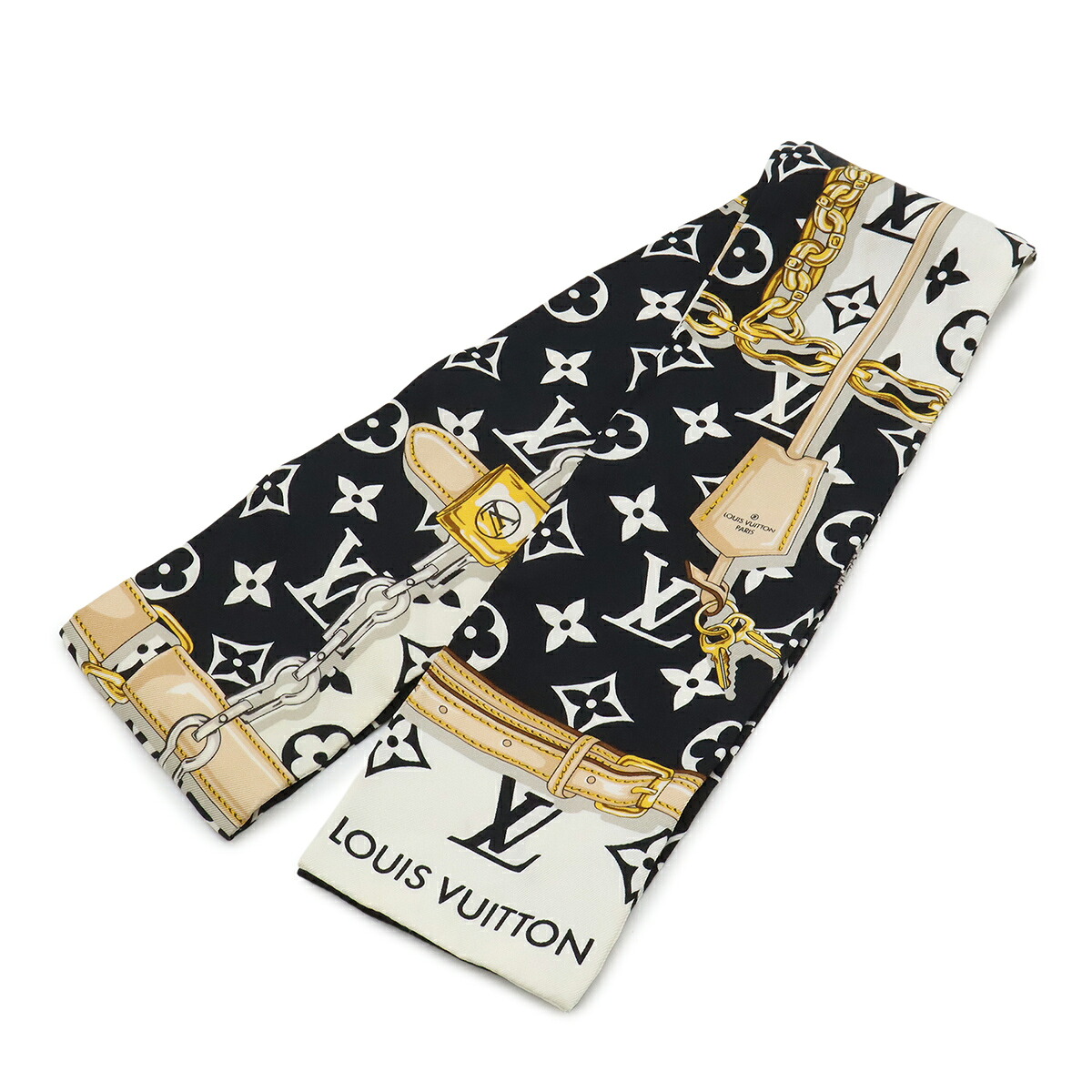 LOUIS VUITTON ルイ ヴィトン バンドー モノグラム コンフィデンシャル スカーフ シルク100% ノワール 黒 M78656 【中古】