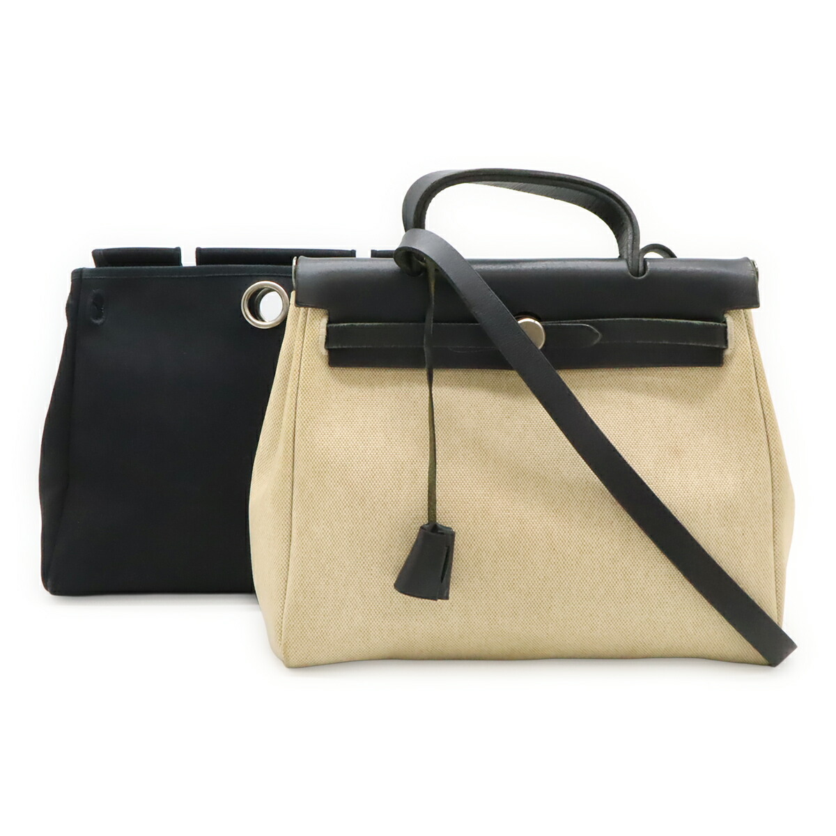 HERMES エルメス 叫び泣き御徒面子PM ハンドバック 2WAY ショルダーバッグ トワルアッシュ トワルオフィシエ なめし革 自然的 黒いこと 黒 □E目じるし 【中古】