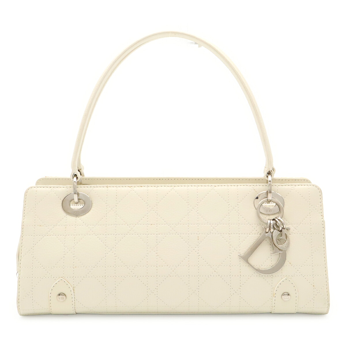 Christian Dior クリスチャン ディオール カナージュ ハンドバッグ ショルダーバッグ ワンショルダー 横長 レザー アイボリー 白 シルバー金具 【中古】｜ブルーミン／森田質店 92,400円