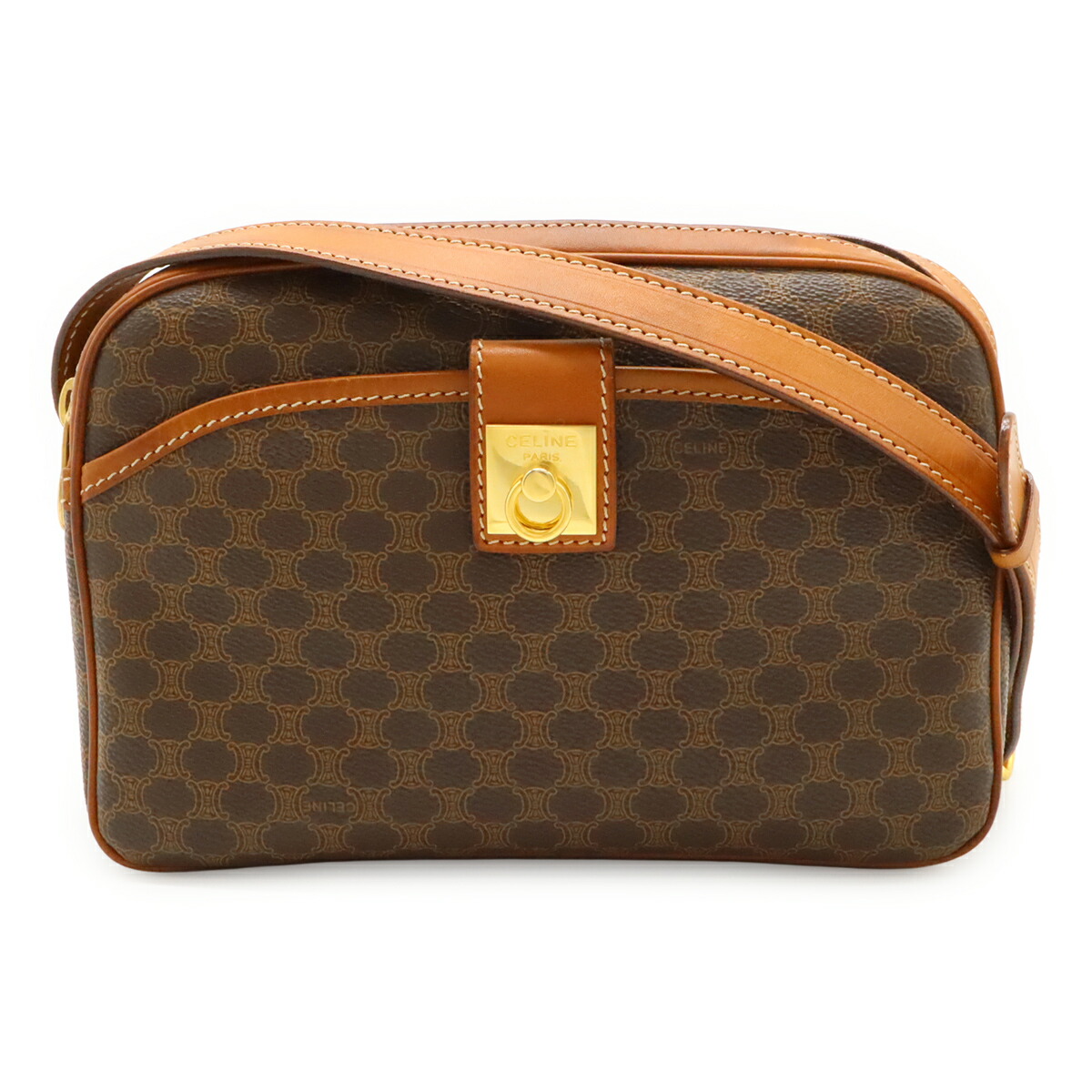 【美品】セリーヌ サークル マカダム ベルト ブラウン レザー PVC ワイド 美品】セリーヌ サークル マカダム ベルト ブラウン レザー PVC ワイド