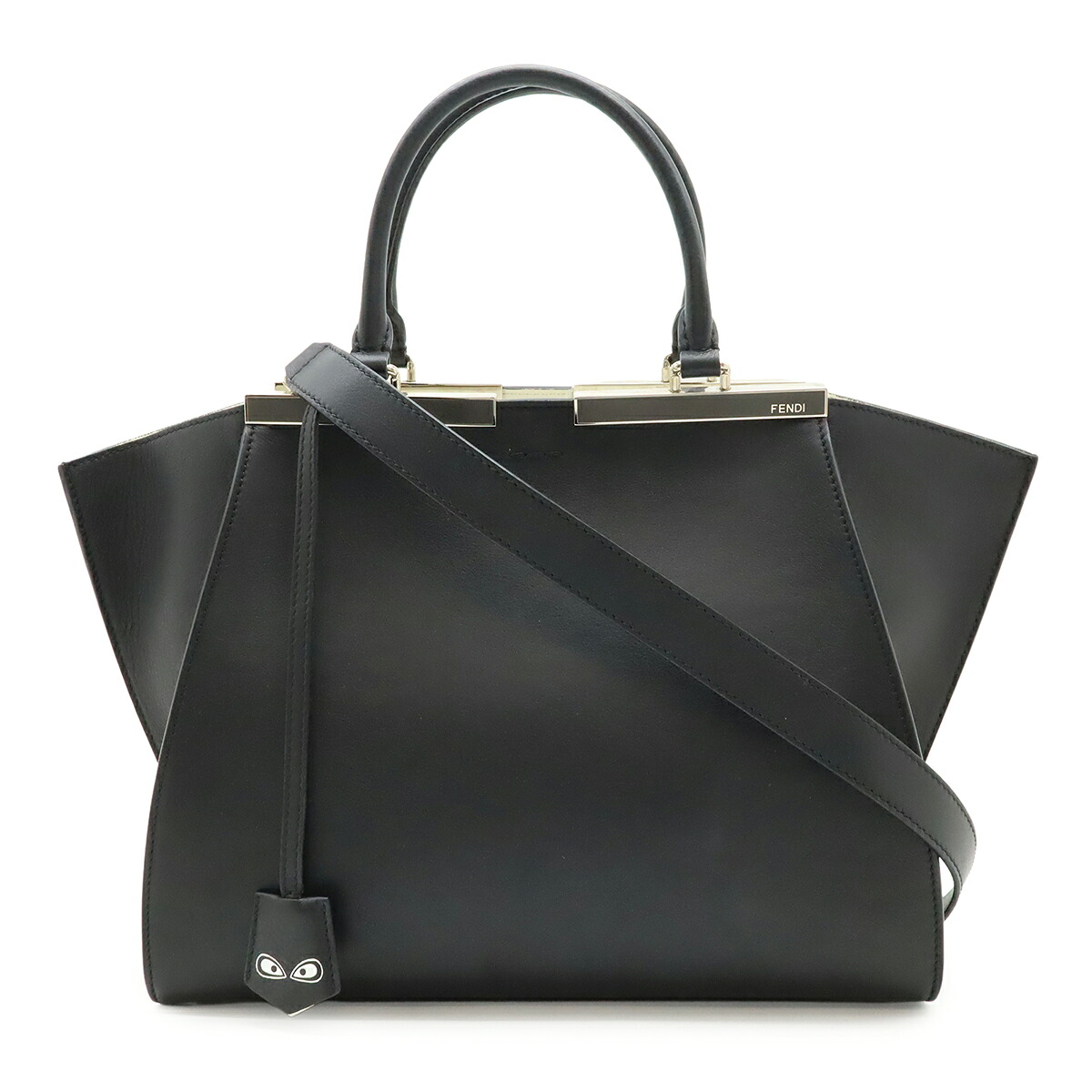 FENDI フェンディ トロワジュール ハンドバック 2WAY ショルダーバッグ 肩かけ なめし革 黒いこと 黒 しろがね色金具 8BH279 【中古】