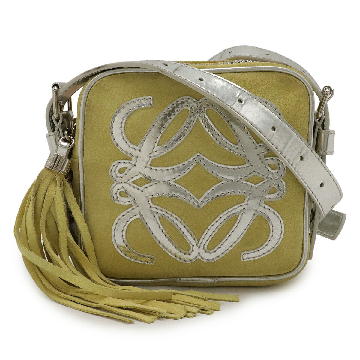 美品 LOEWE PVC アナグラム リピート ハーフムーン ショルダーバッグ LOEWE ロエベ アナグラム ショルダーバッグ PVC レザー グレー
