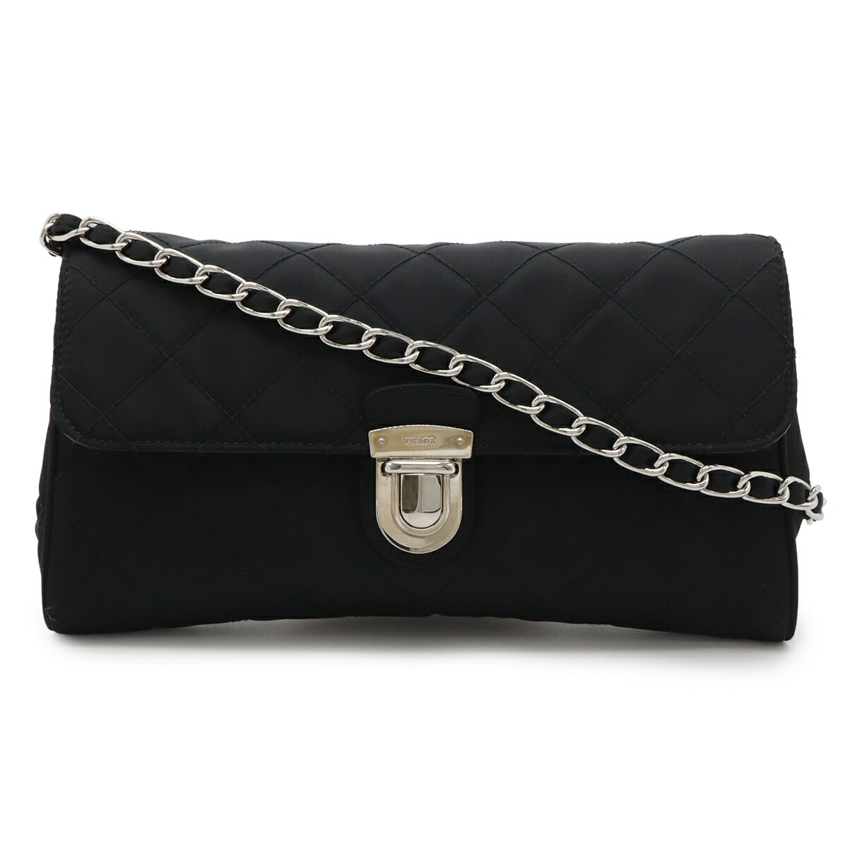 PRADA プラダ チェーン店御徒面子 ショルダーバッグ 2WAY クラッチペダル御徒面子 キルティング ナイロン なめし革 NERO 黒 黒いこと しろがね色金具 1BH584 【中古】