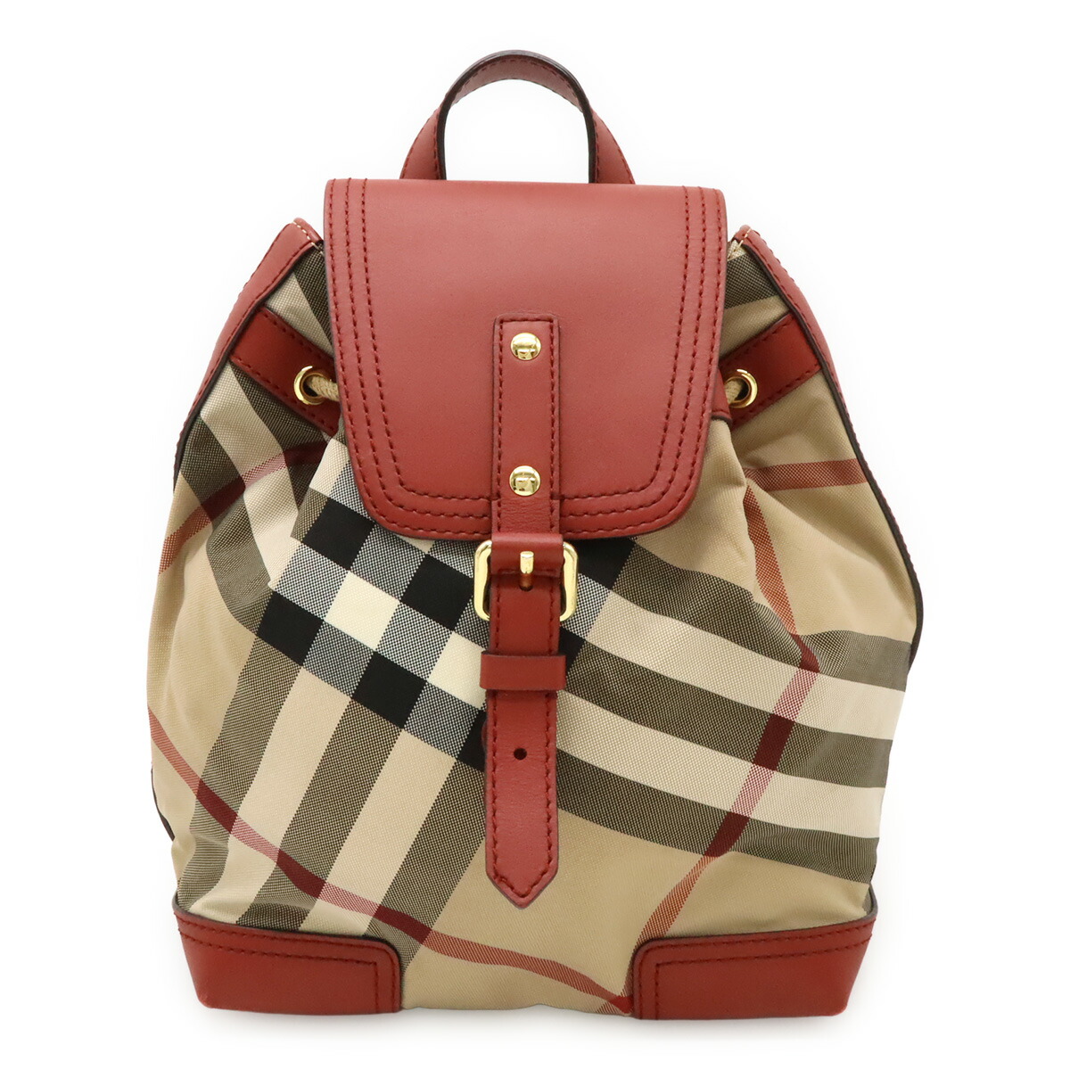 BURBERRY バーバリー 住み家照合のしるし 照合のしるし柄 背嚢 ミニ背嚢 うしろ側容器に並べる ナイロン なめし革 ベージュ 赤いこと ゴールド金具 【中古】