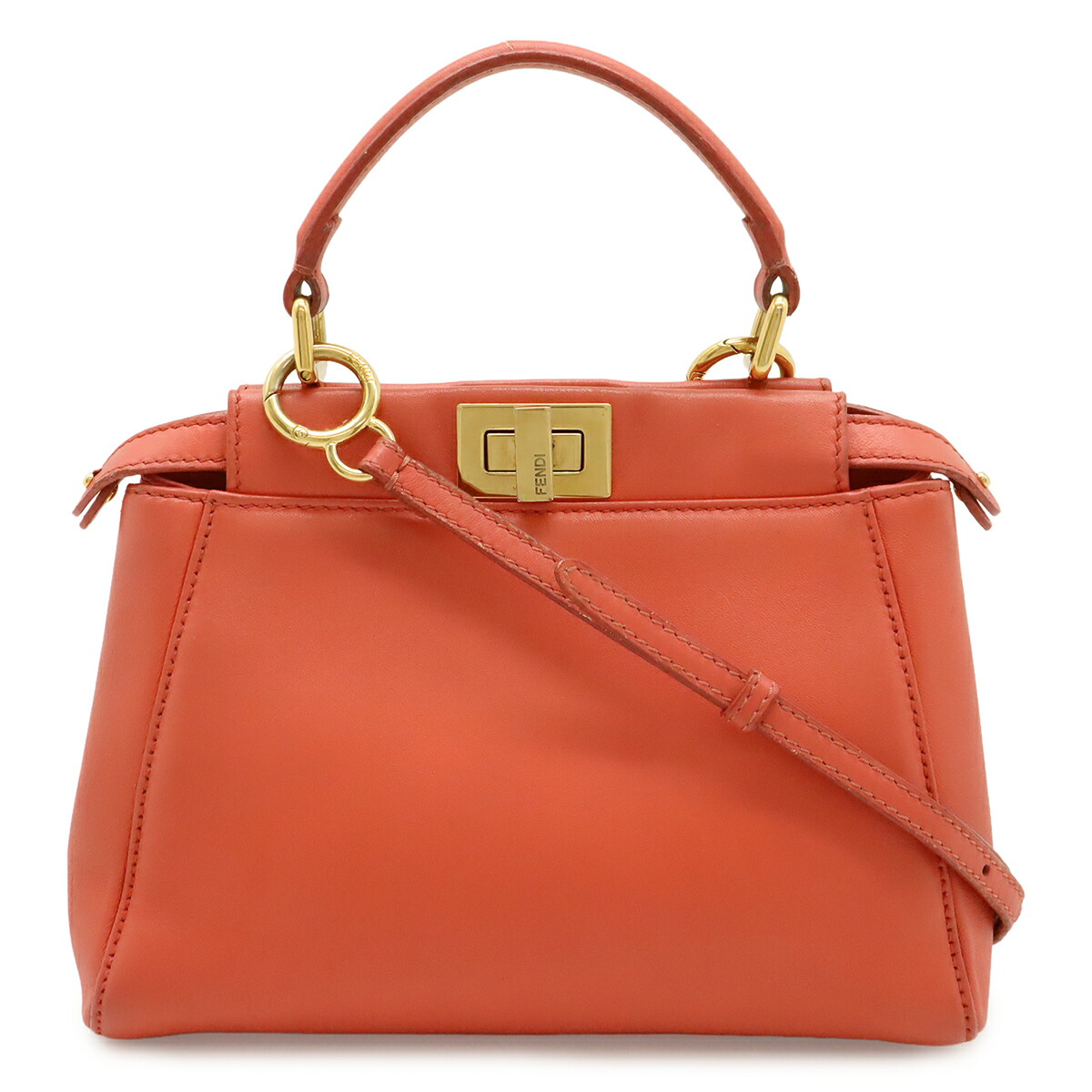 FENDI フェンディ ミニ ピーカブー ハンドバック ミニ御徒面子 2WAY ショルダーバッグ 曲がった掛け なめし革 コーラルサクラ色系 ゴールド金具 8BN244 【中古】