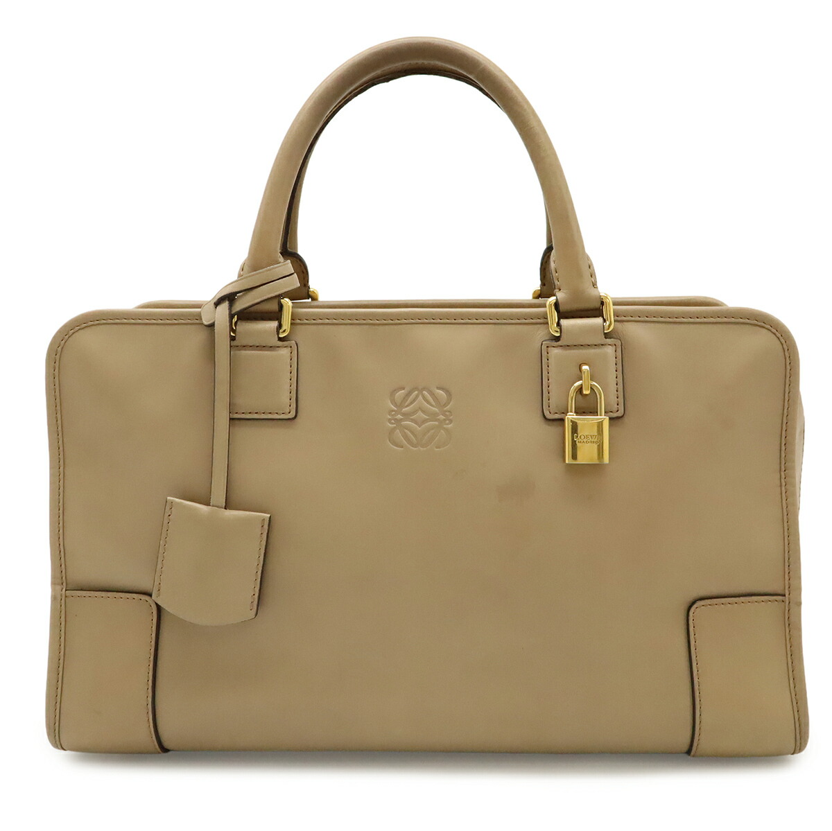 LOEWE ロエベ アマソナ36 アナグラム ハンドバッグ ミニボストンバッグ レザー ベージュ ゴールド金具 【中古】｜ブルーミン／森田質店