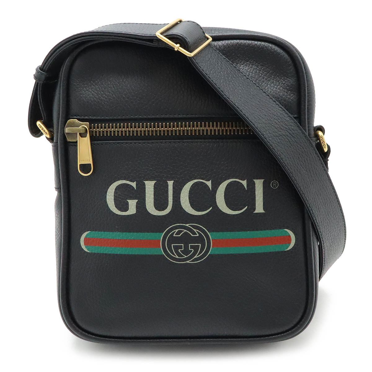 グッチ レザー グッチプリント メッセンジャーバッグ 523589 GUCCI 新品同様 グッチ ロゴプリント メッセンジャー ショルダー