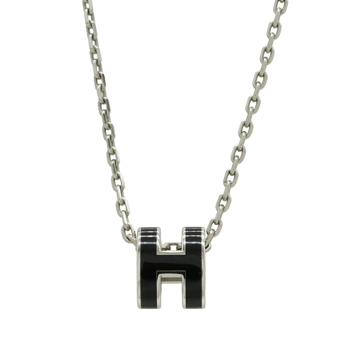 HERMES エルメス ミニ ポップアッシュ Hロゴ Hネックレス ペンダント チョーカー メタル ラッカー シルバー ブラック 黒 【中古】