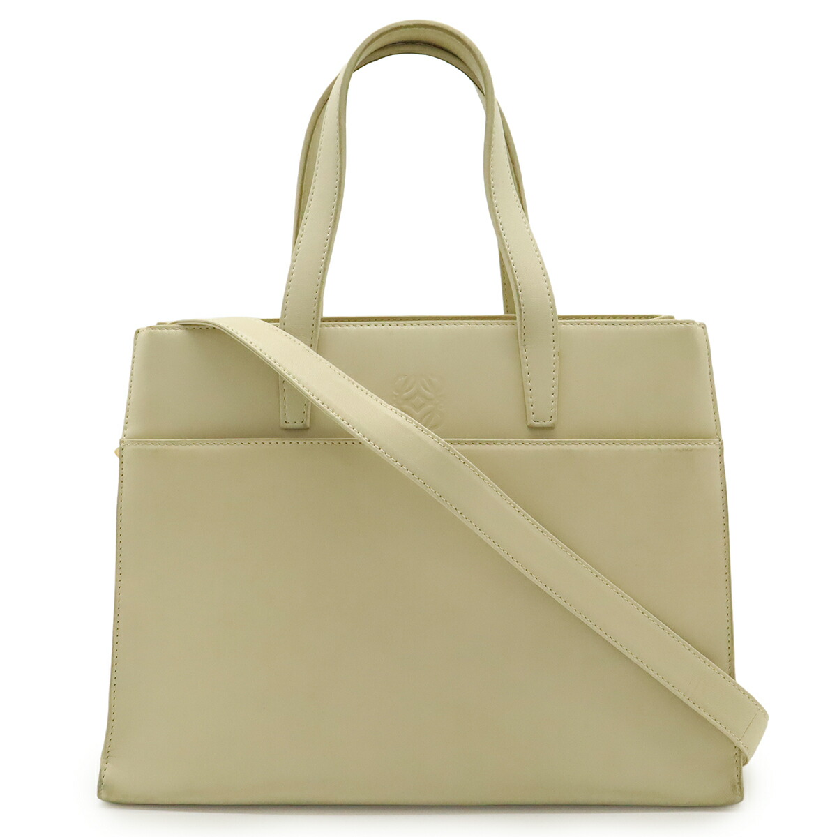 LOEWE ロエベ アナグラム トートバッグ ハンドバッグ 2WAY ショルダーバッグ セミショルダー 肩掛け レザー クリーム ゴールド金具 【中古】
