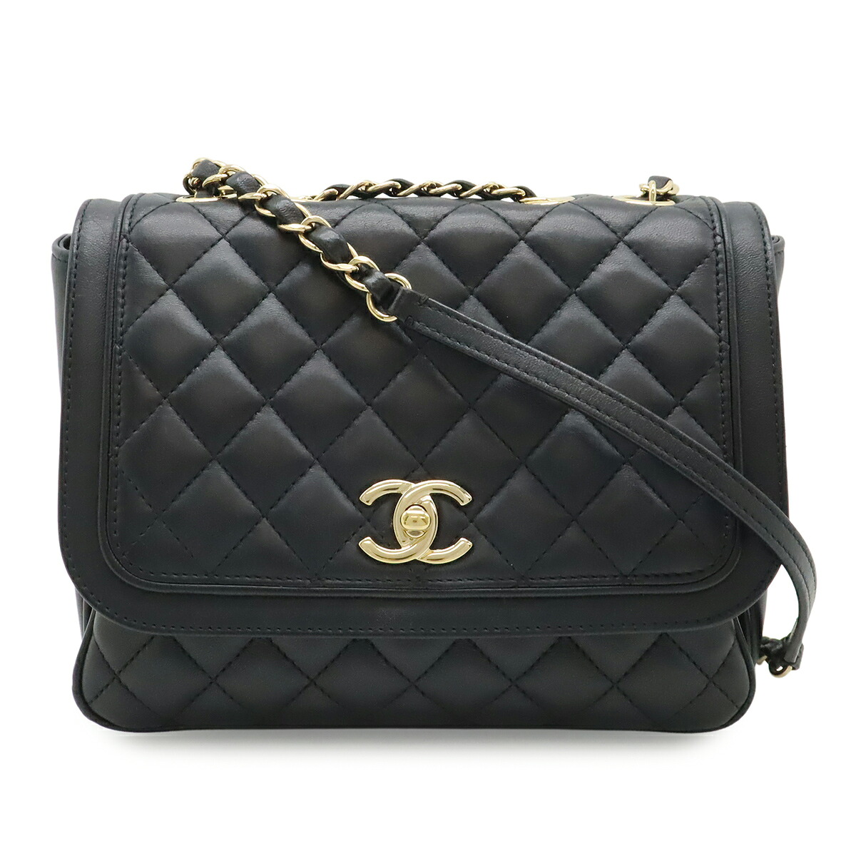 CHANEL シャネル マトラッセ チェーンショルダー ショルダーバッグ セミショルダー 2WAY ラムスキン レザー ブラック 黒 ゴールド金具 A57896 【中古】