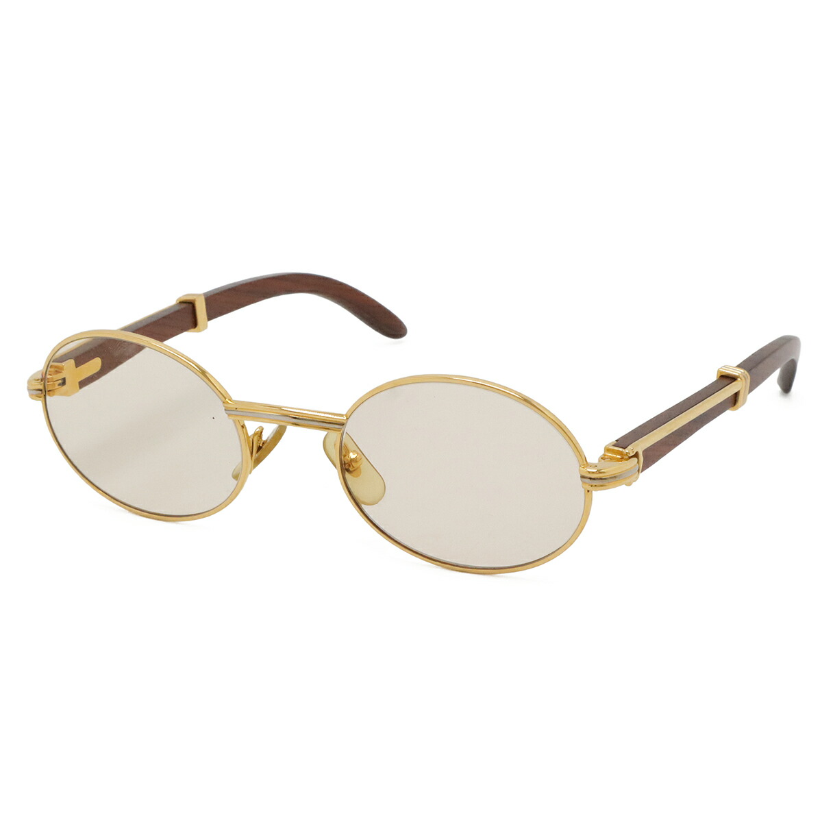 Cartier カルティエ トリニティ メガネ めがね 度入り口・入口 眼鏡一こま 伊達眼鏡 ウッドテンプル ラウンドシェイプ 点火装置赤銅色 ゴールド 【中古】