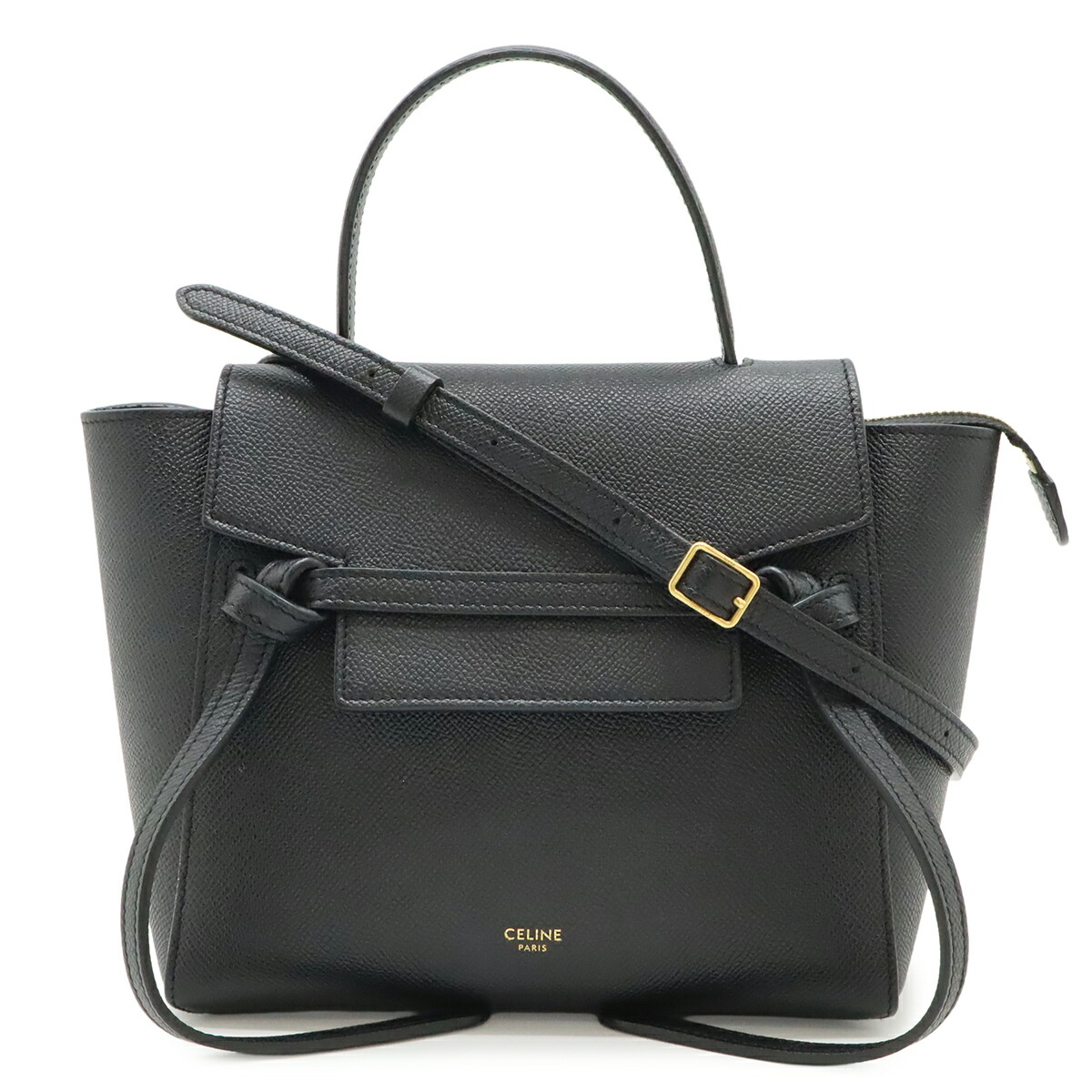 CELINE セリーヌ 胴締め御徒面子 ナノ ハンドバック ミニ御徒面子 2WAY ショルダーバッグ 曲がった掛け なめし革 黒いこと 黒 ゴールド金具 189003 【中古】