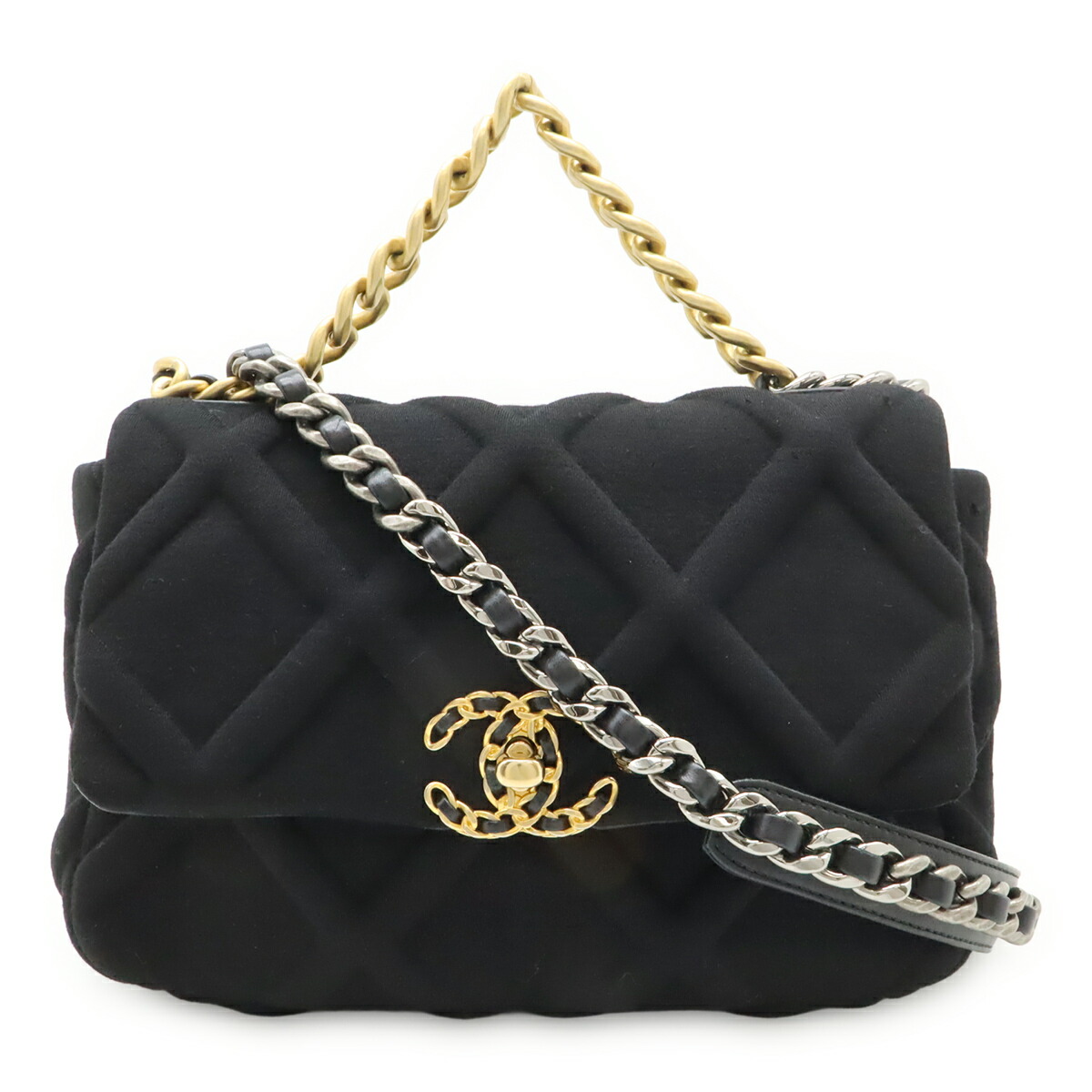CHANEL シャネル シャネル19 マトラッセ ココマーク チェーン店御徒面子 綿織物プルオーバー 黒いこと 黒 ゴールド金具 しろがね色金具 AS1160 【中古】