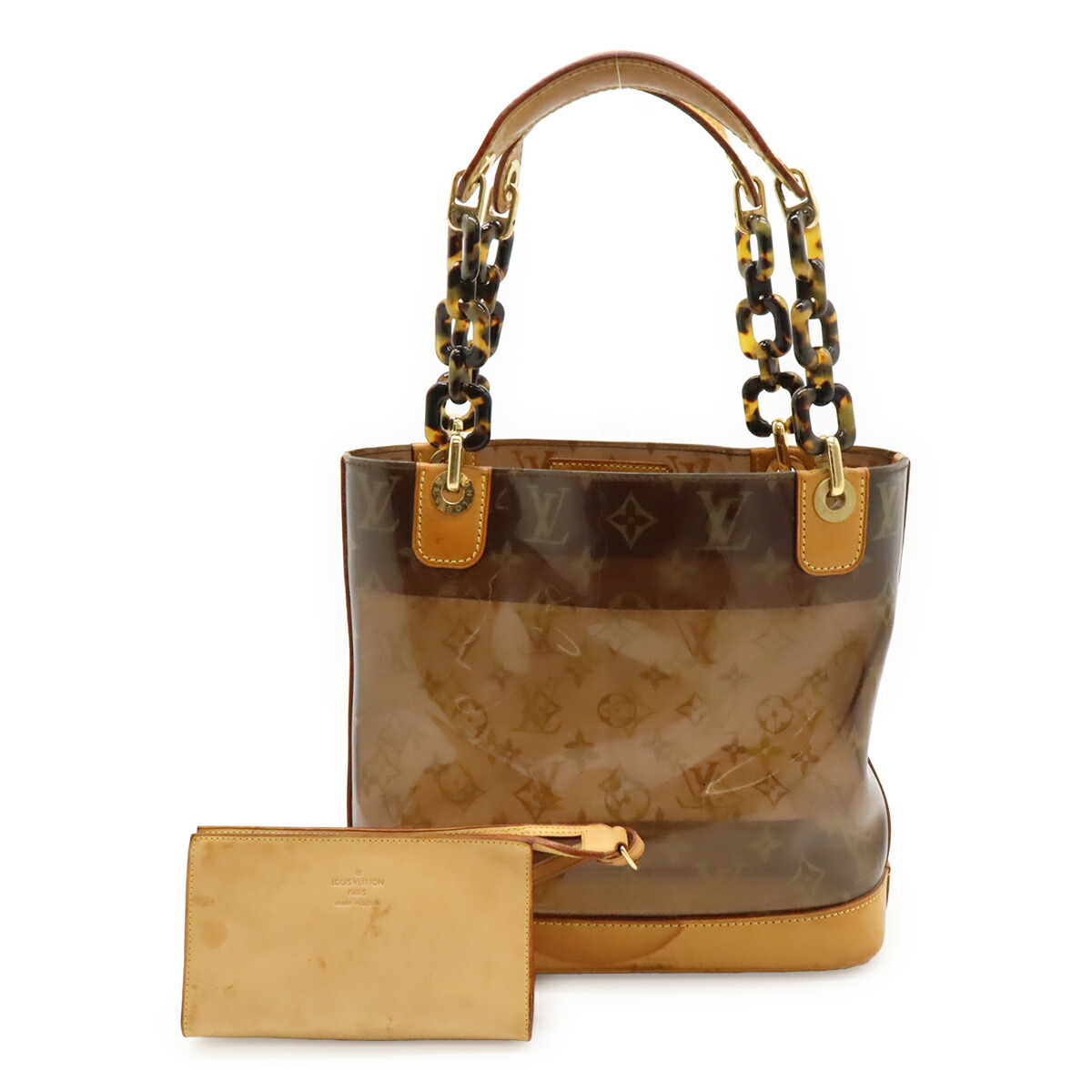 LOUIS VUITTON ルイ ヴィトン モノグラムビニール カバ アンブルPM トートバッグ ショルダー プラスチックチェーン ブラウン ポーチ付き M92502 【中古】｜ブルーミン／森田質店