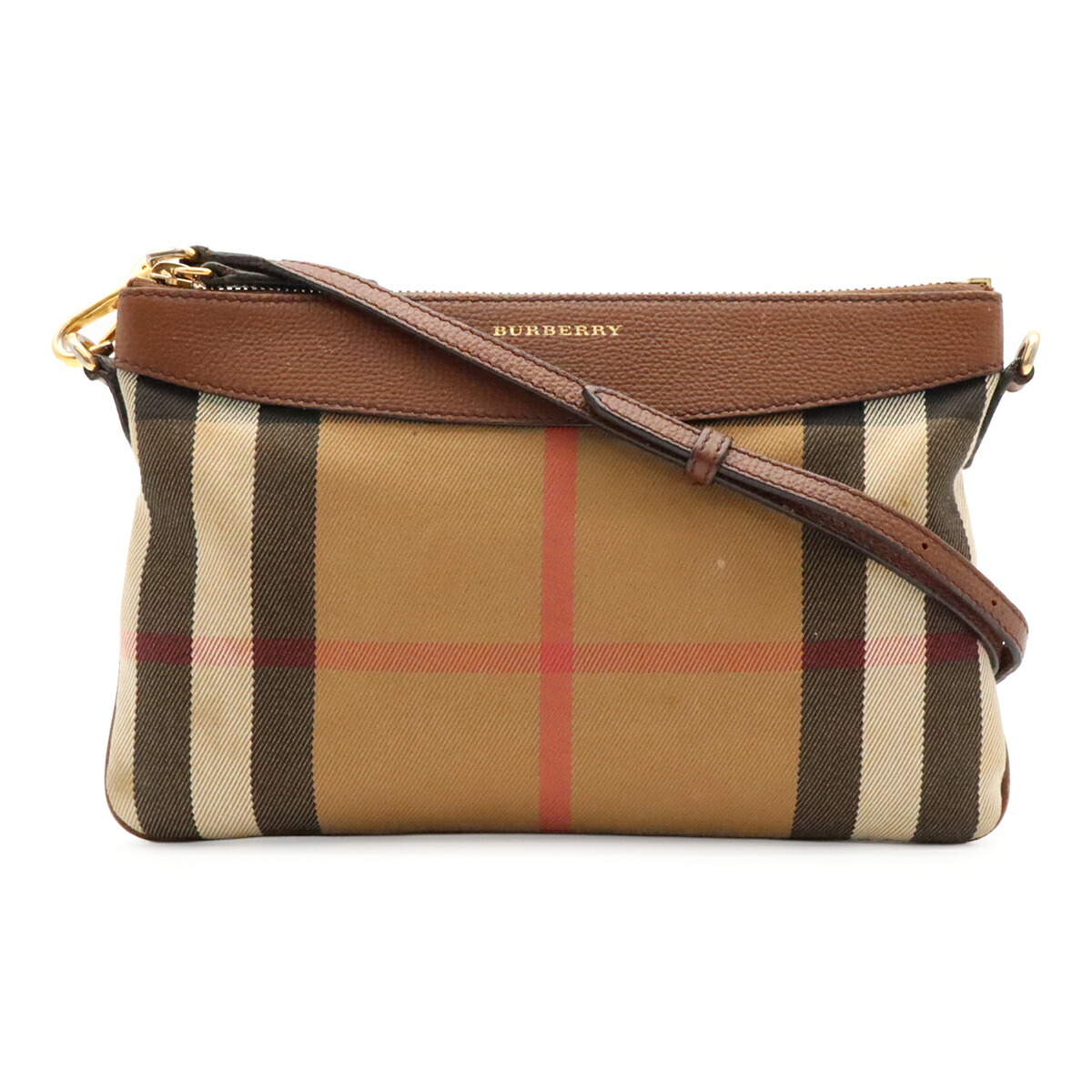 BURBERRY バーバリー ハウスチェック チェック柄 ショルダーバッグ ポシェット 2WAY クラッチバッグ キャンバス レザー ブラウン ベージュ ブラック 【中古】｜ブルーミン／森田質店